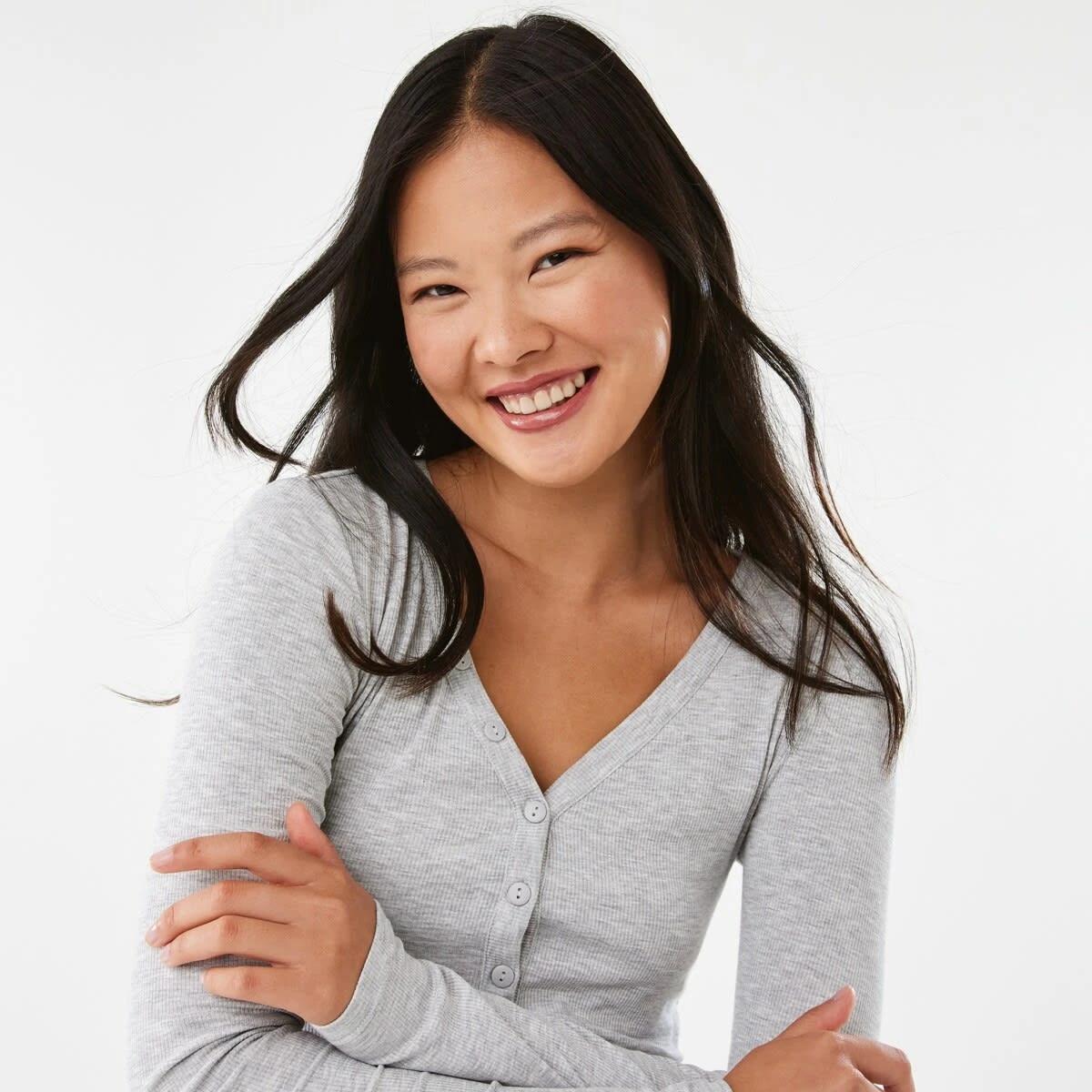 7 Long Sleeve Rib Henley Top Slvr Marle, 7 of 8