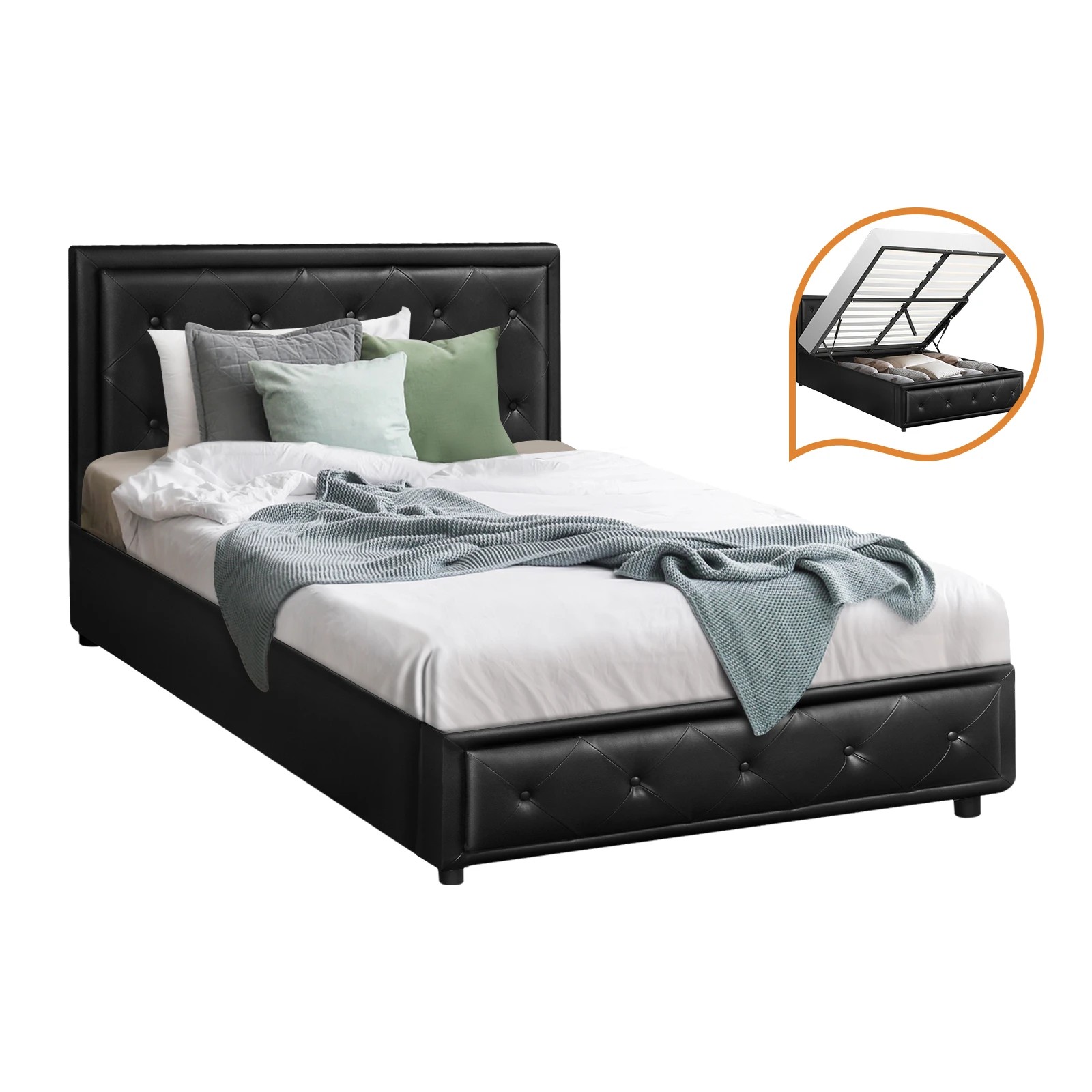1 Oikiture King Single Bed Frame Gas Lift Base With Storage Enzo
 - Black, 1 of 10