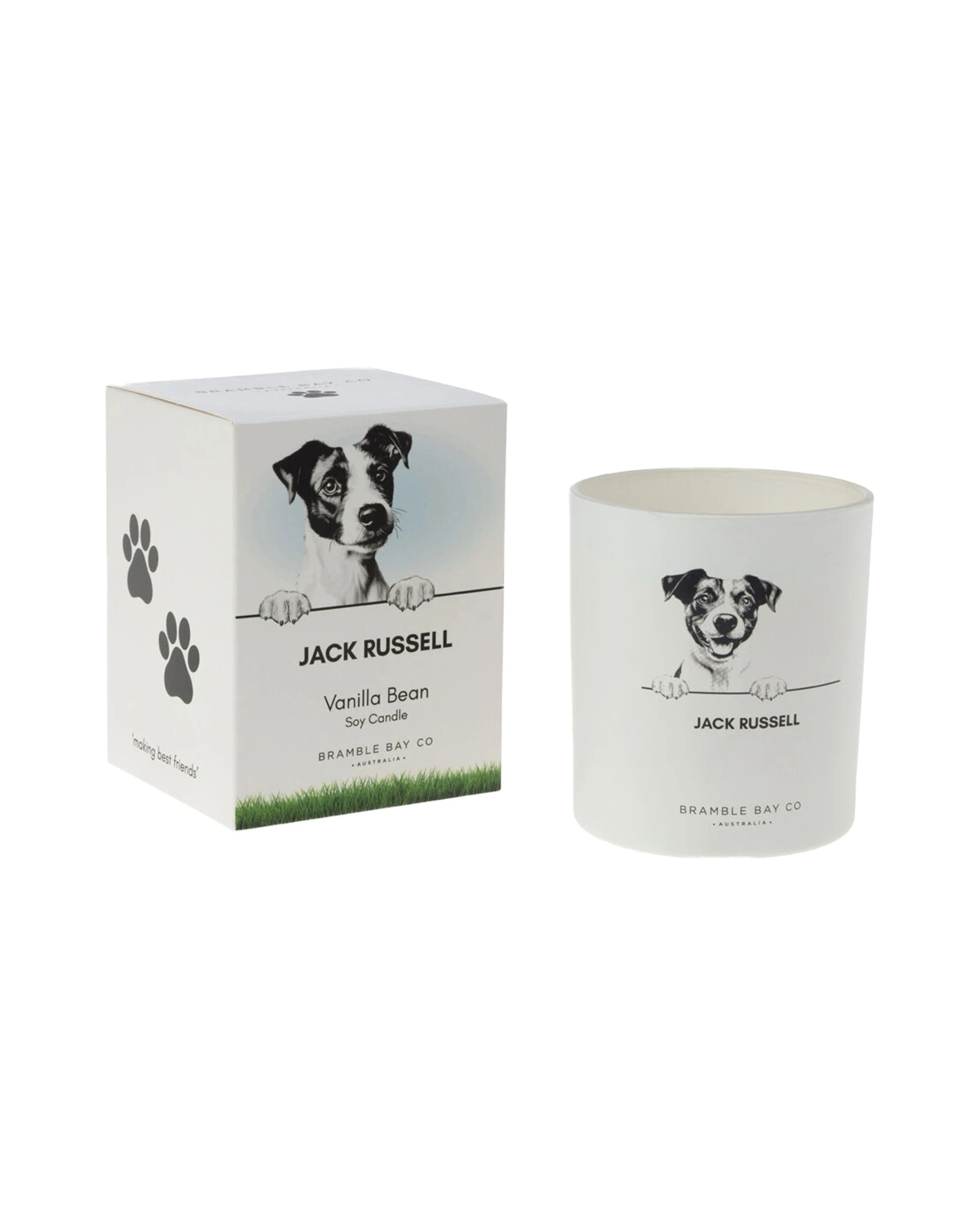 1 Bramble Bay Jack Russell Terrier Scented Soy Candle Warm Vanilla Home Fragrance 300g - White, 1 of 2