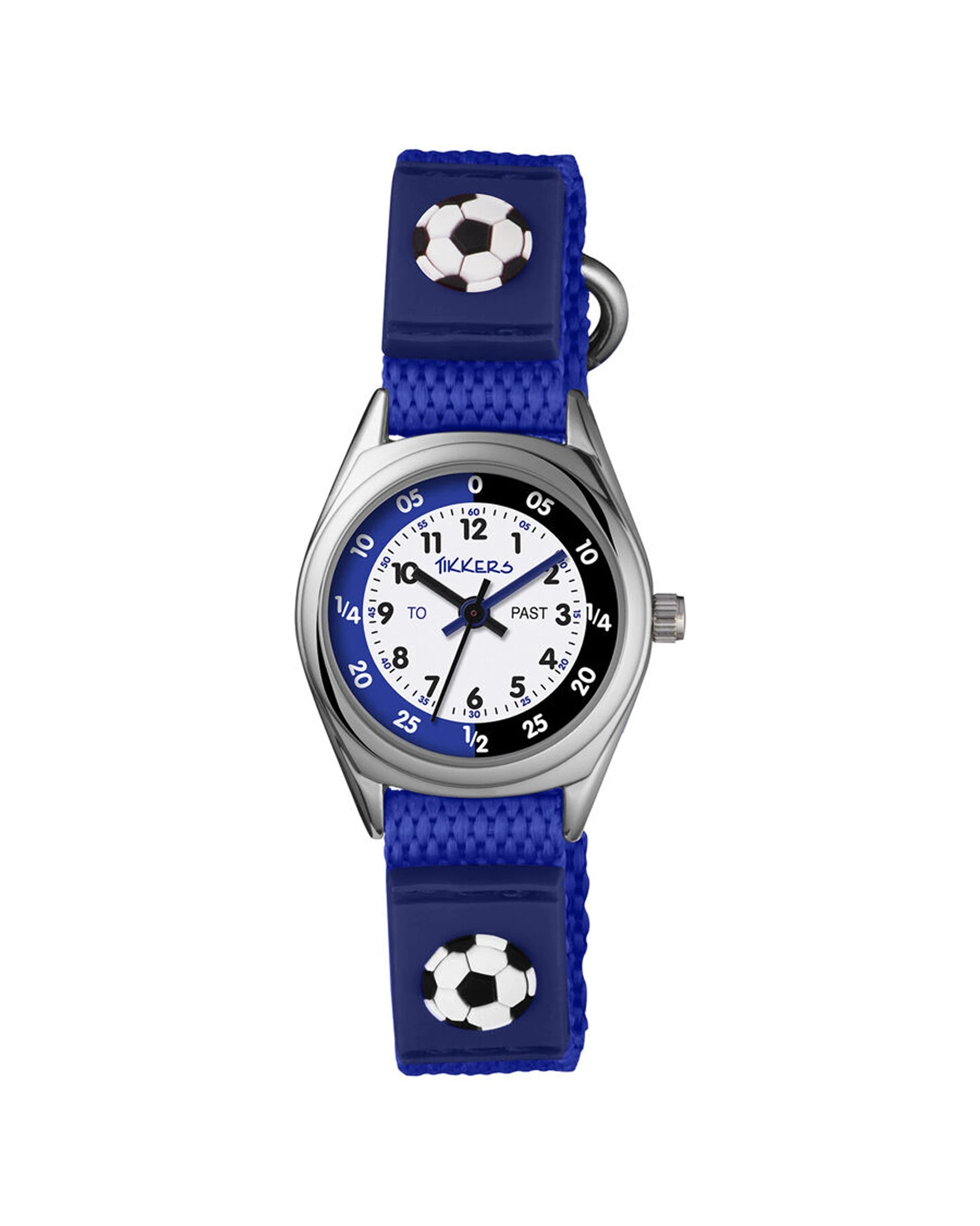 1 Tikkers Time Teacher Watch Soccer Canvas With Silicone Straps - Blue, 1 of 1