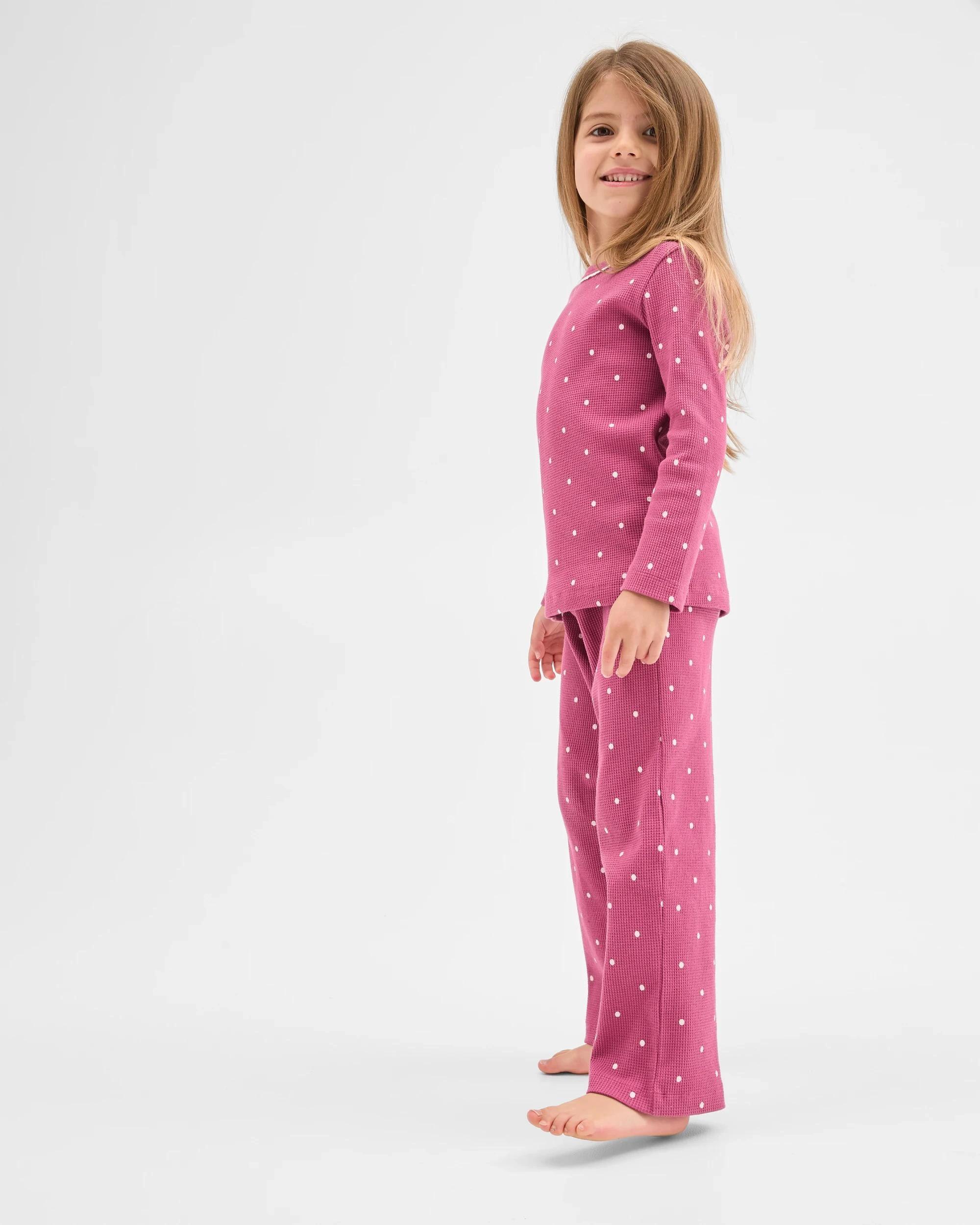 2 Target Kids Australian Cotton Younger Girls Waffle Knit Pyjama Set SPOT, 2 of 9