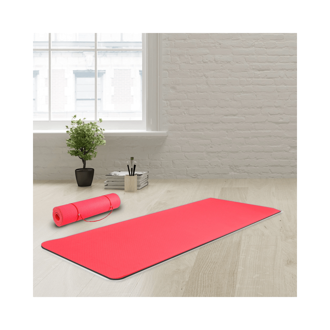 3 Powertrain 8mm Thick Yoga Exercise Mat Home Gym Pilates Fitness Dual Layer TPE - Red, 3 of 5
