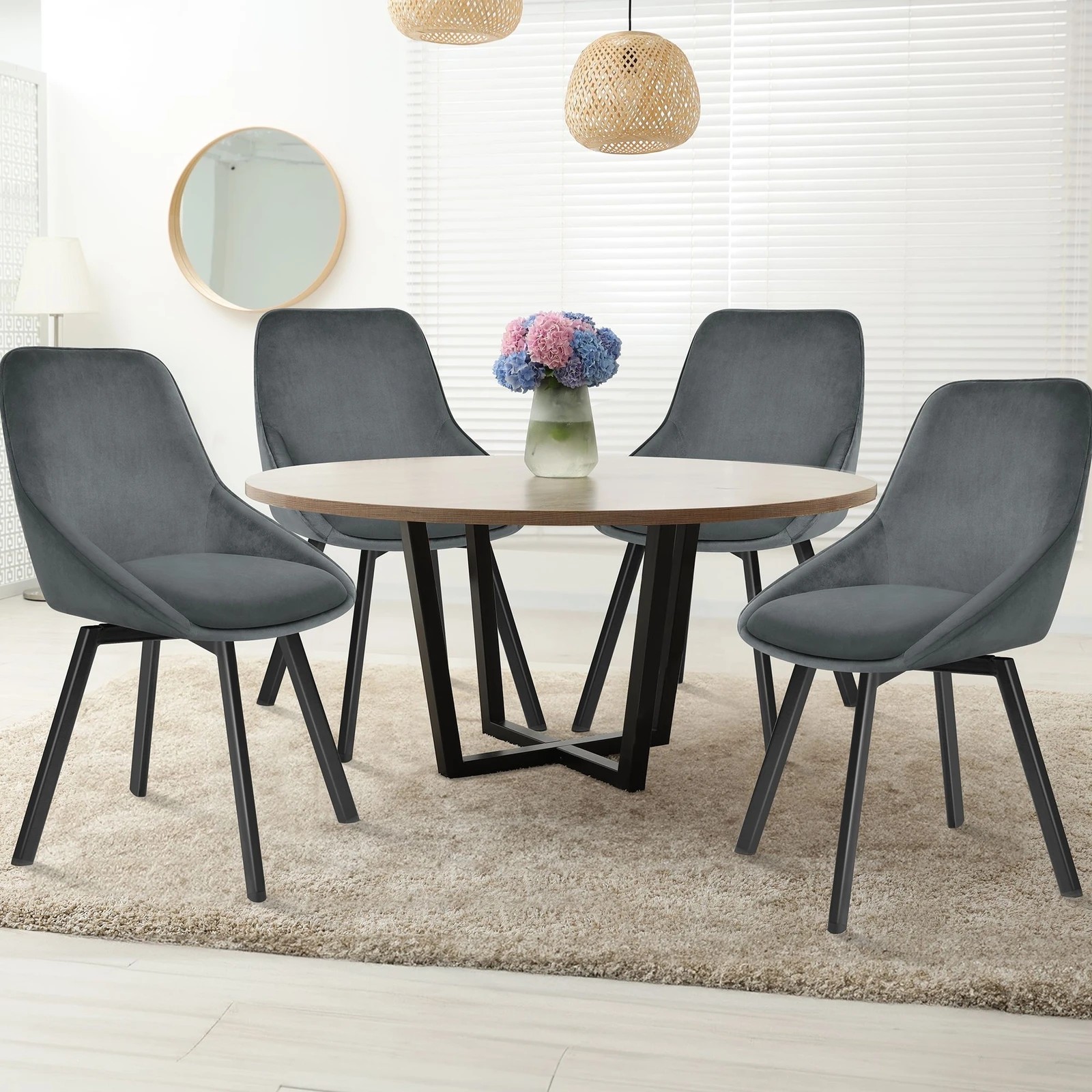 7 Alfordson 2x Dining Chairs Accent Kitchen Swivel Lounge Padded Seat Velvet - Grey, 7 of 9