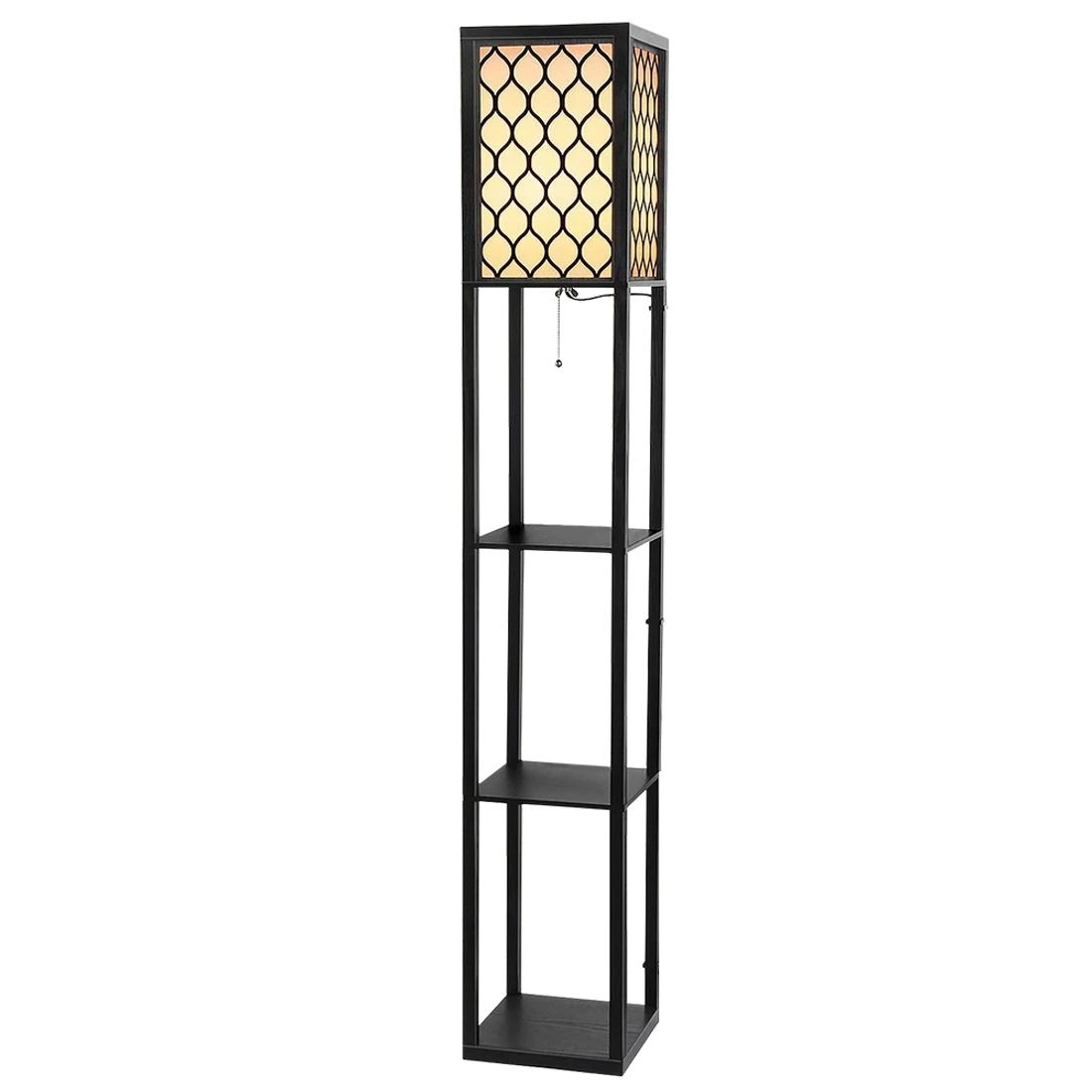 2 Artiss Floor Lamp 3 Tier Shelf Storage LED Light Stand Home Room Pattern - Black, 2 of 8