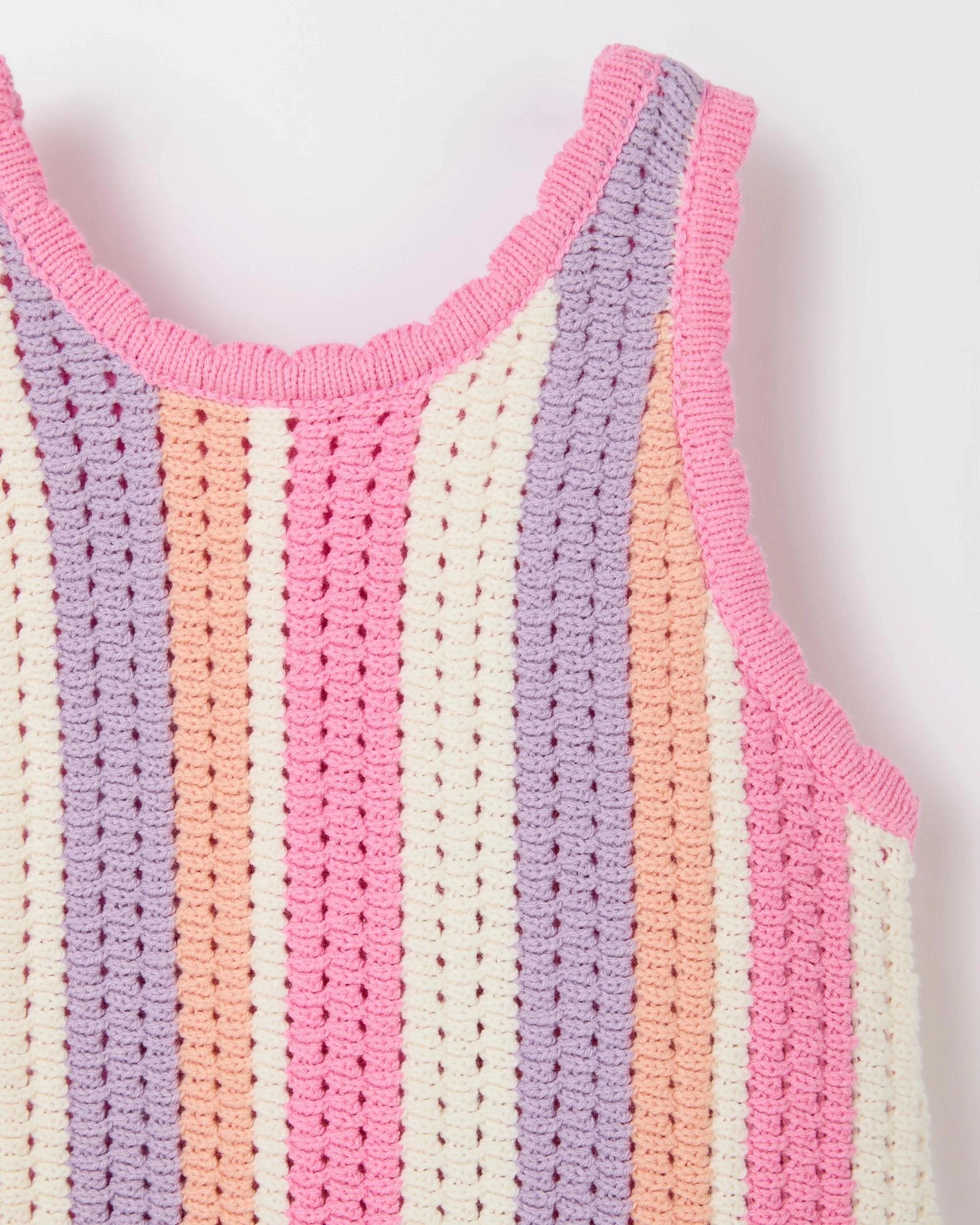 7 Target Kids Australian Cotton Blend Fashion Crochet Knit Dress MULTI STRIPE RAINBOW, 7 of 7