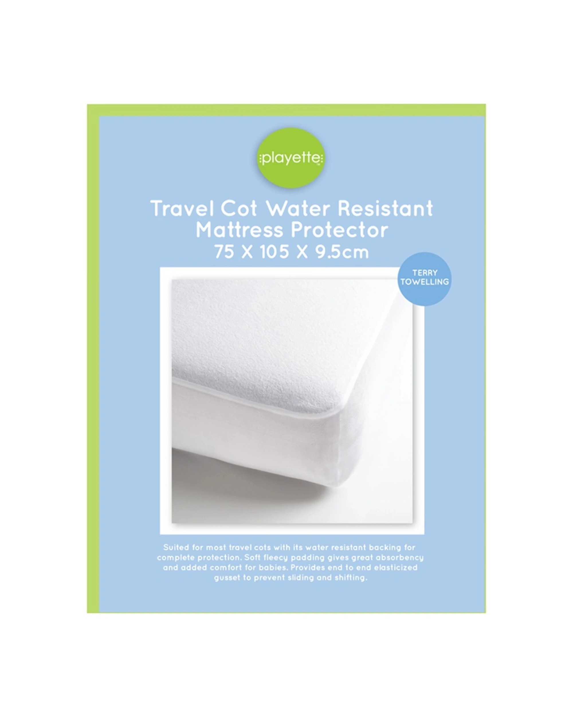 2 Playette Travel Cot Water Resistant Mattress Protector - Terry Towel - Multi, 2 of 3