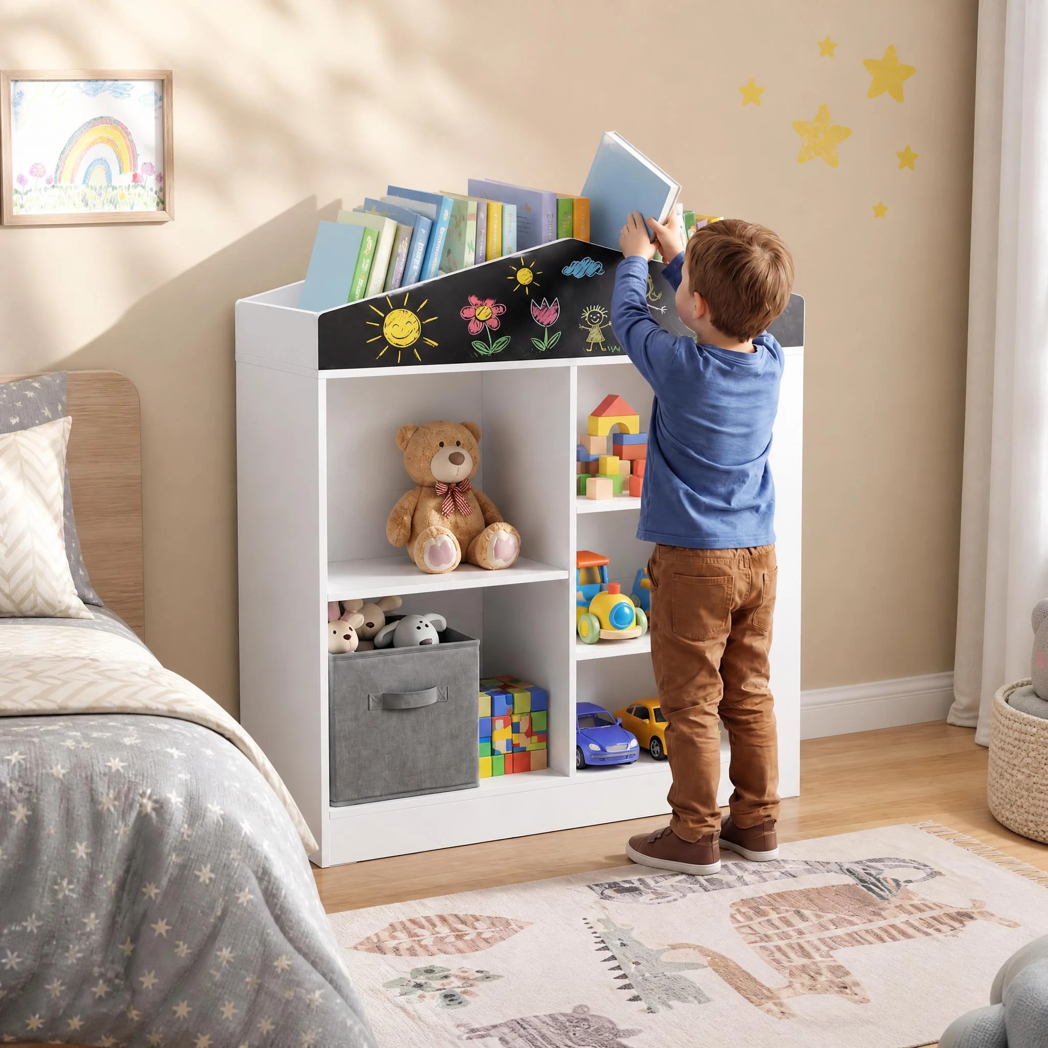 3 Costway Toy Storage Organizer Cabinet Box House Shape Bookcase Wooden Bookshelf - White, 3 of 7