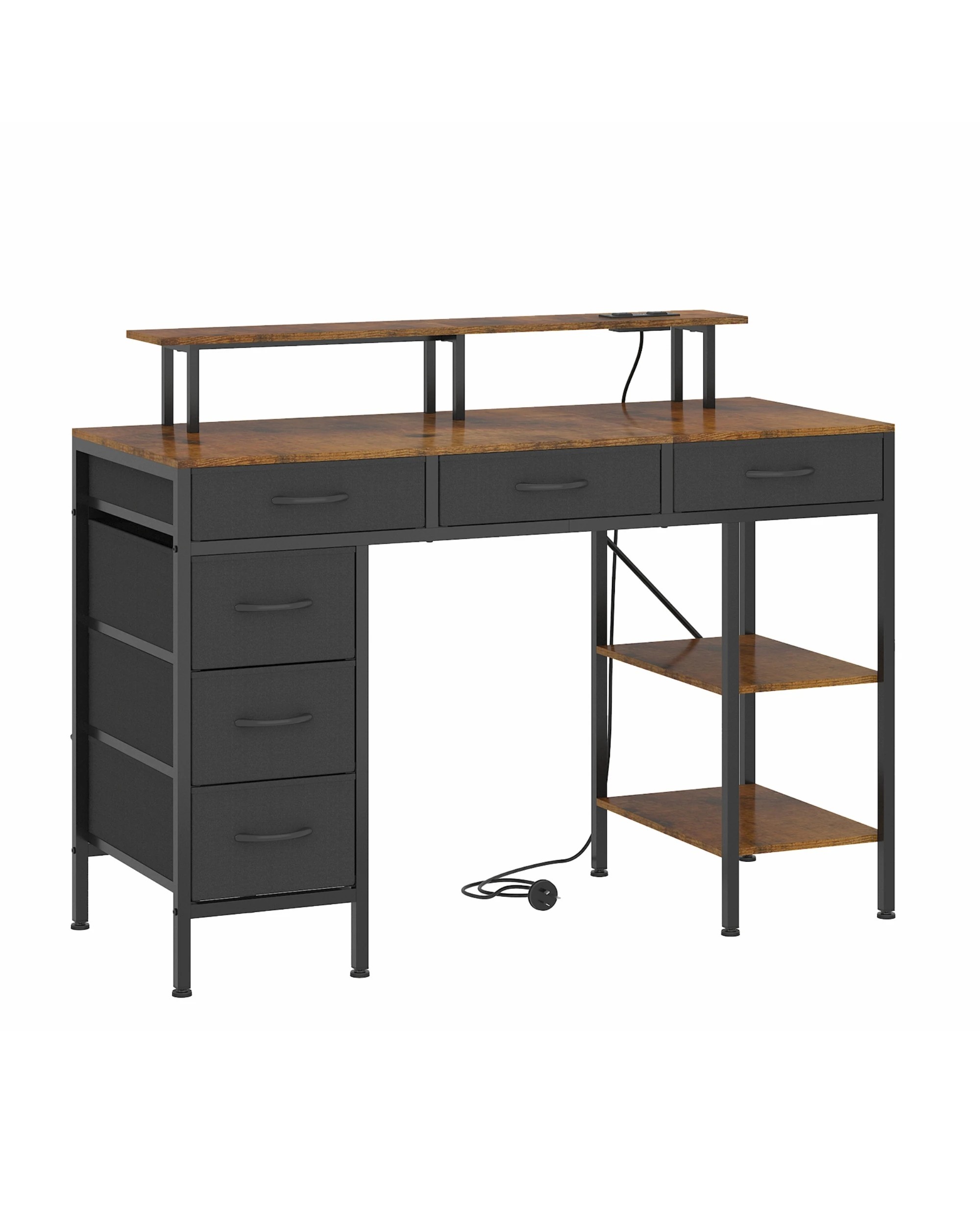 5 Advwin Gaming Desk with LED Lights & Power Outlets, 120cm Computer Desk with 6 Fabric Drawers, 5 of 9