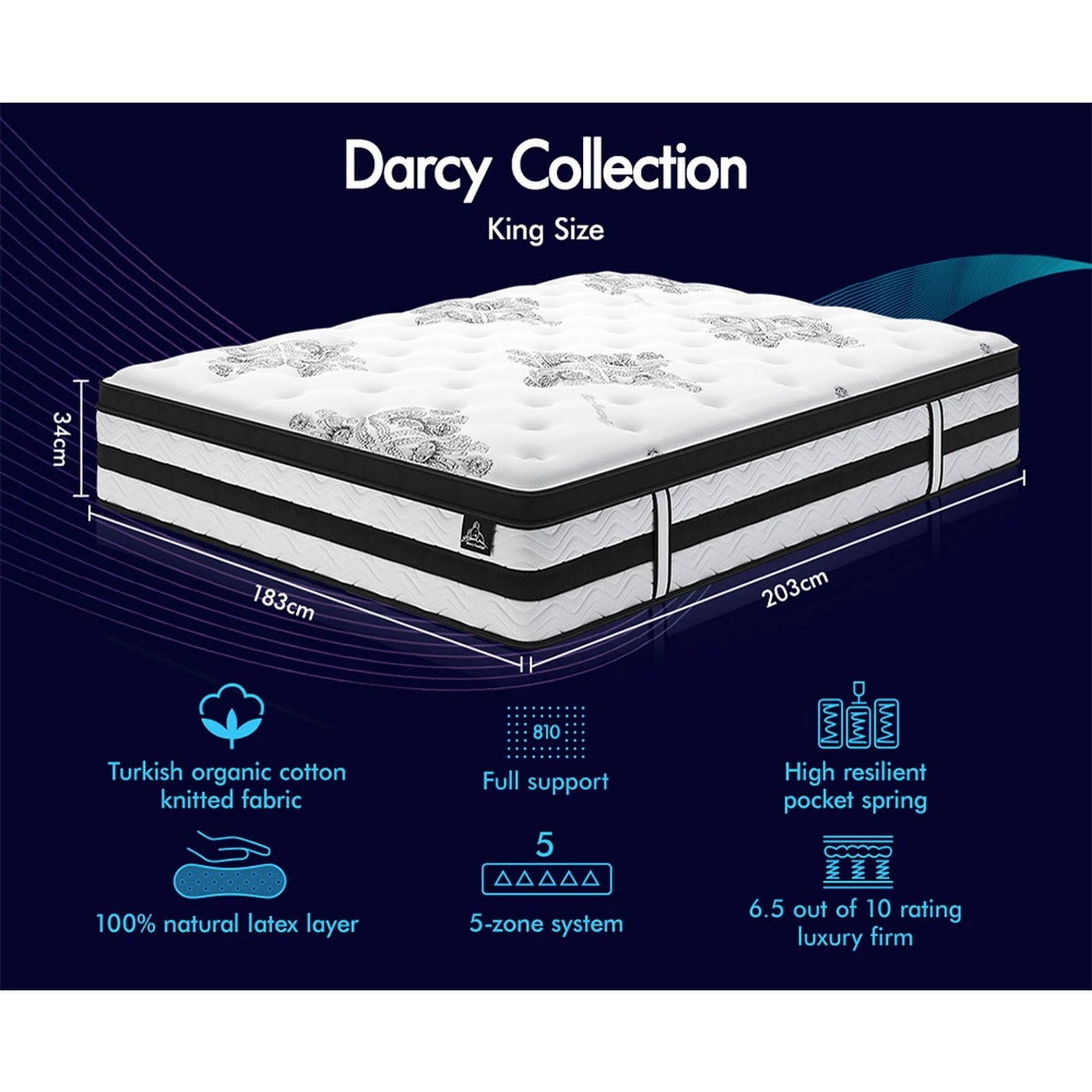 9 Starry Eucalypt Mattress Pocket Spring Latex Euro Top 34cm 5 zone - King Bed, 9 of 10