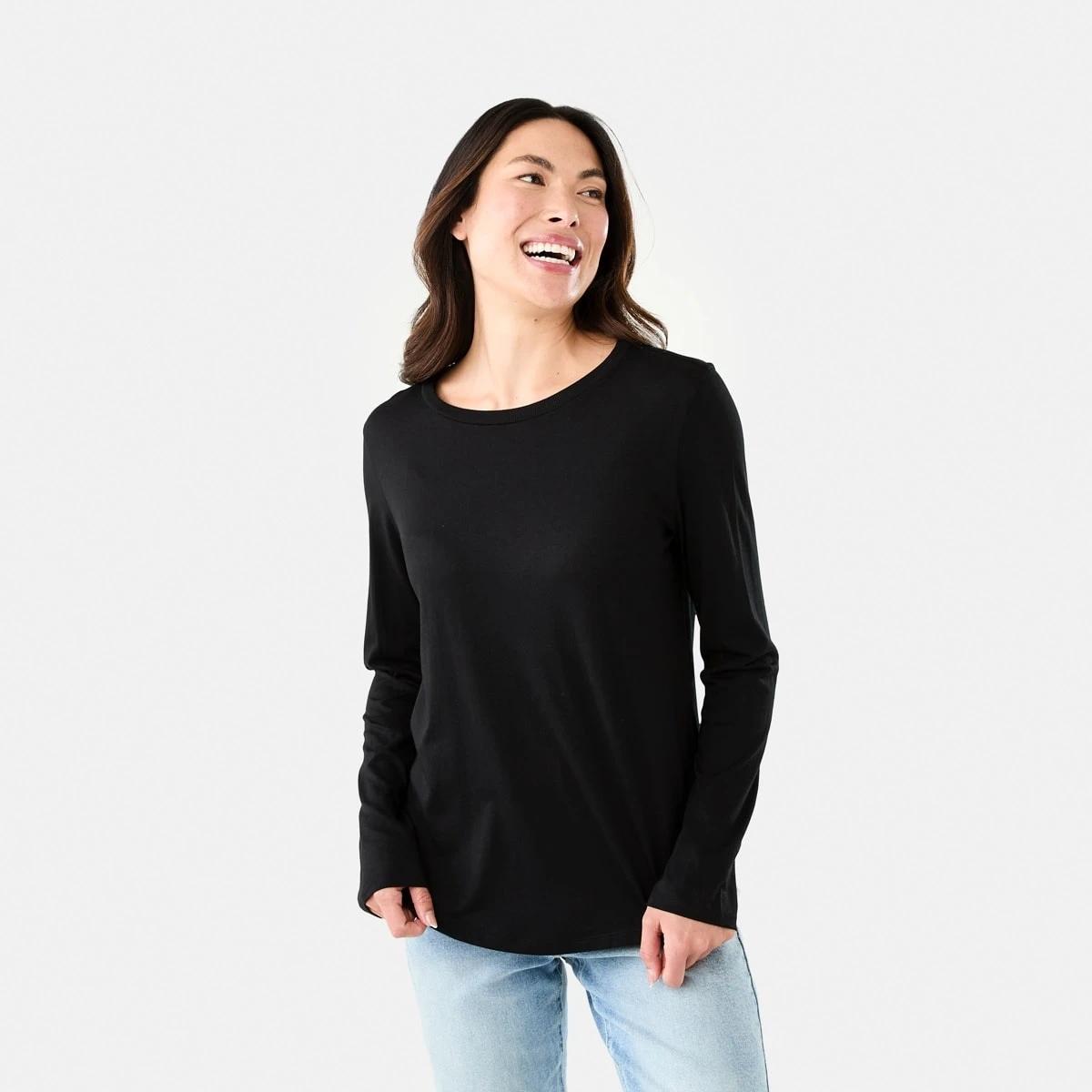 1 Long Sleeve Cotton Modal T-shirt BLACK, 1 of 6