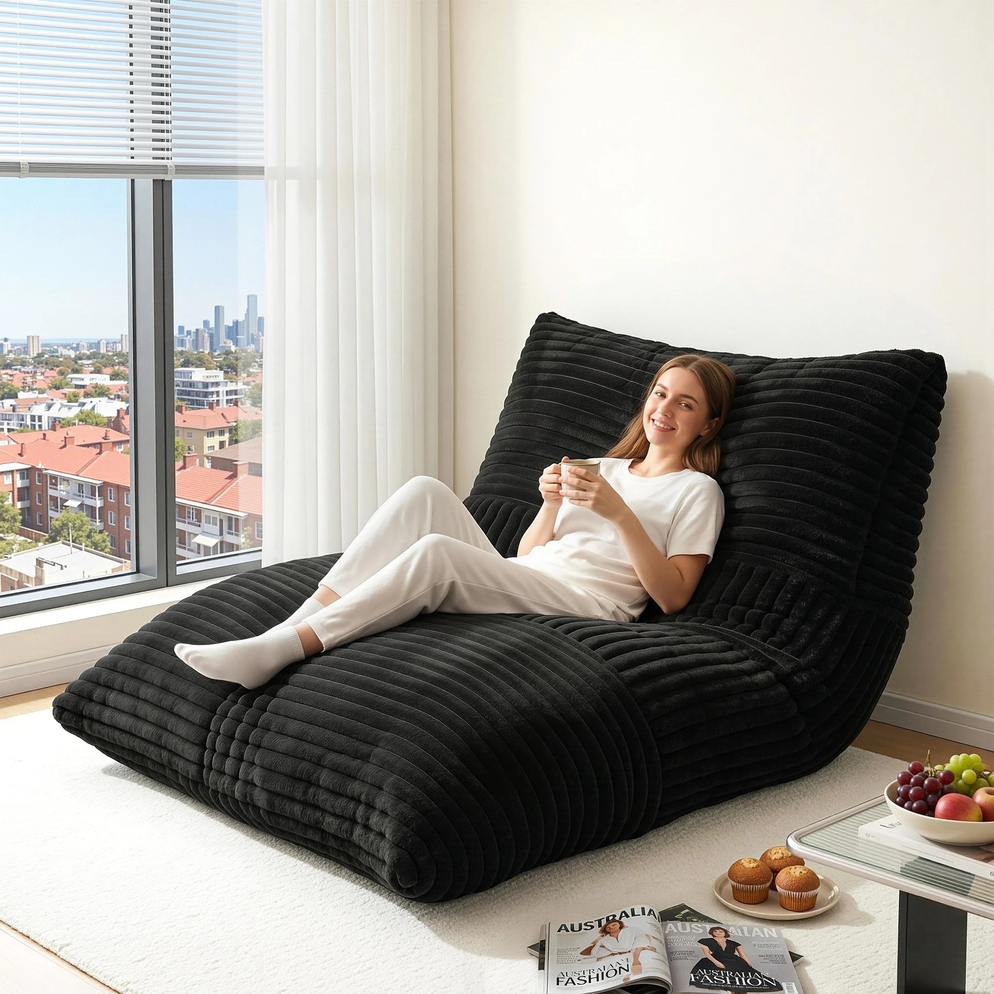 9 Artiss 3-in-1 Bean Bag Chair for Living Room Convertible Floor - Black, 9 of 9
