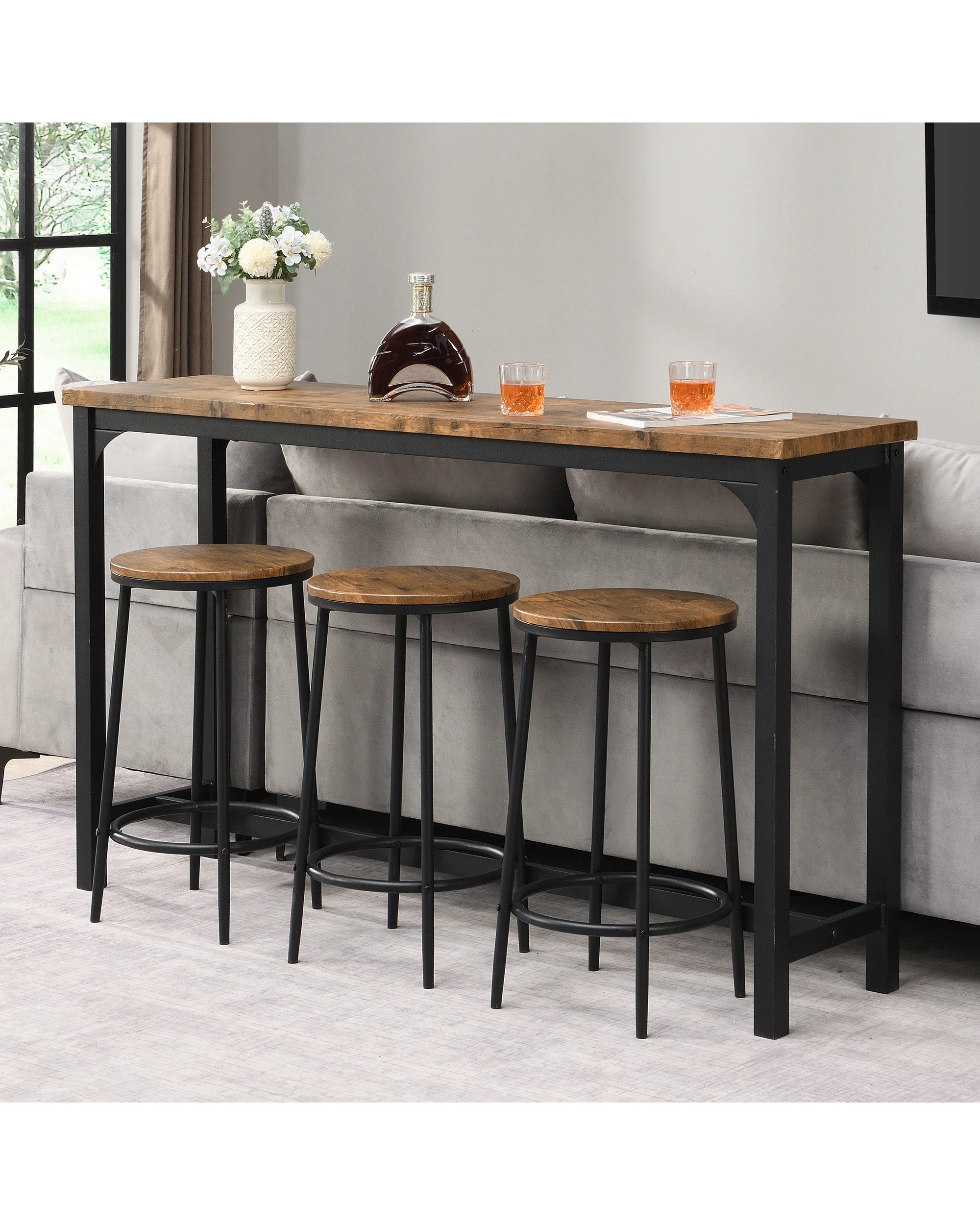 3 IHOMDE 4-Piece Console Table with 3 Stools, 3 of 10