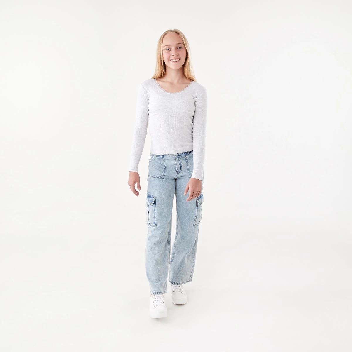 5 Long Sleeve Rib Top with Lace Kgry Marle, 5 of 8
