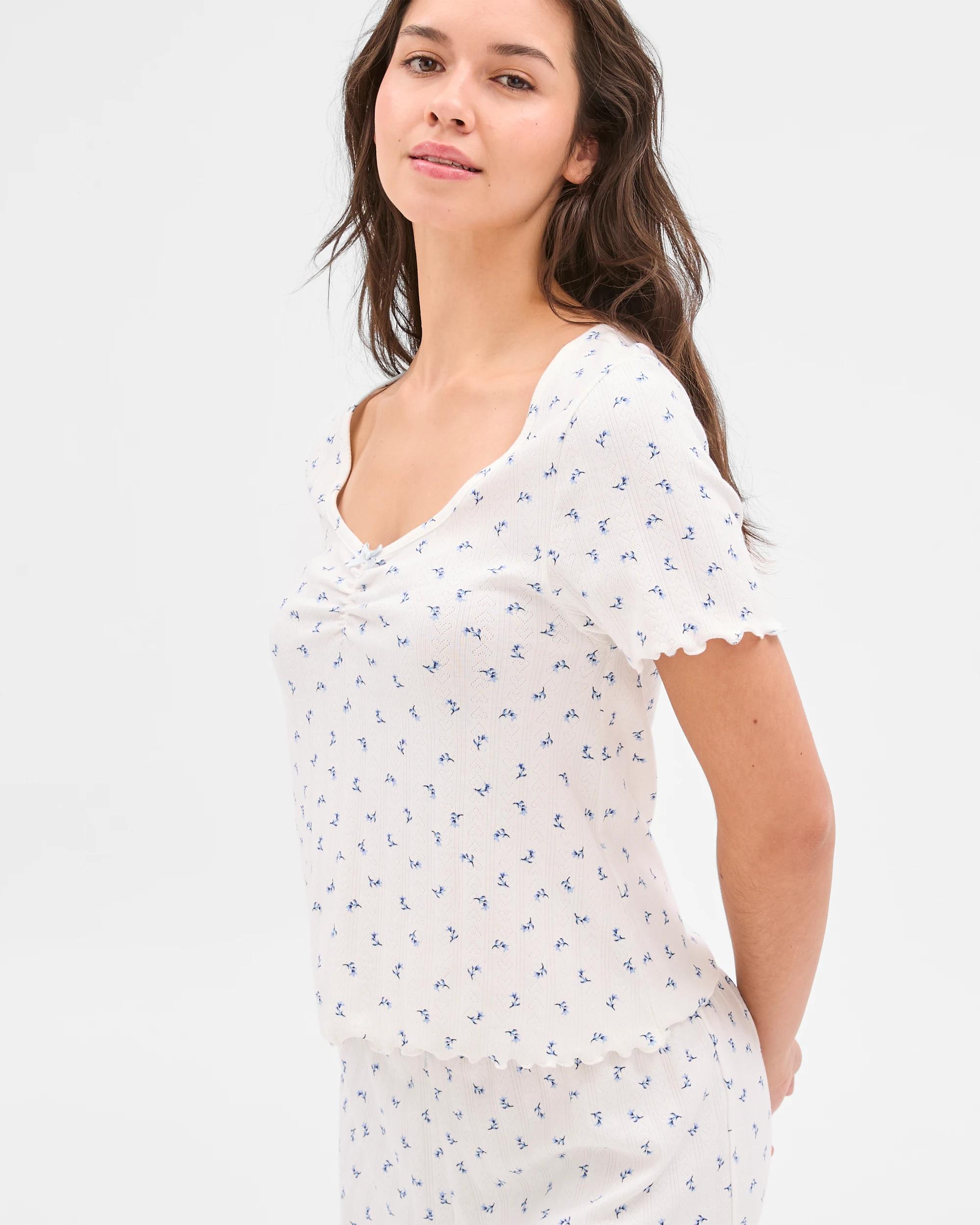 2 Target Womens Australian Cotton Pointelle Sleep Top DITSY BLUE/WHITE, 2 of 5