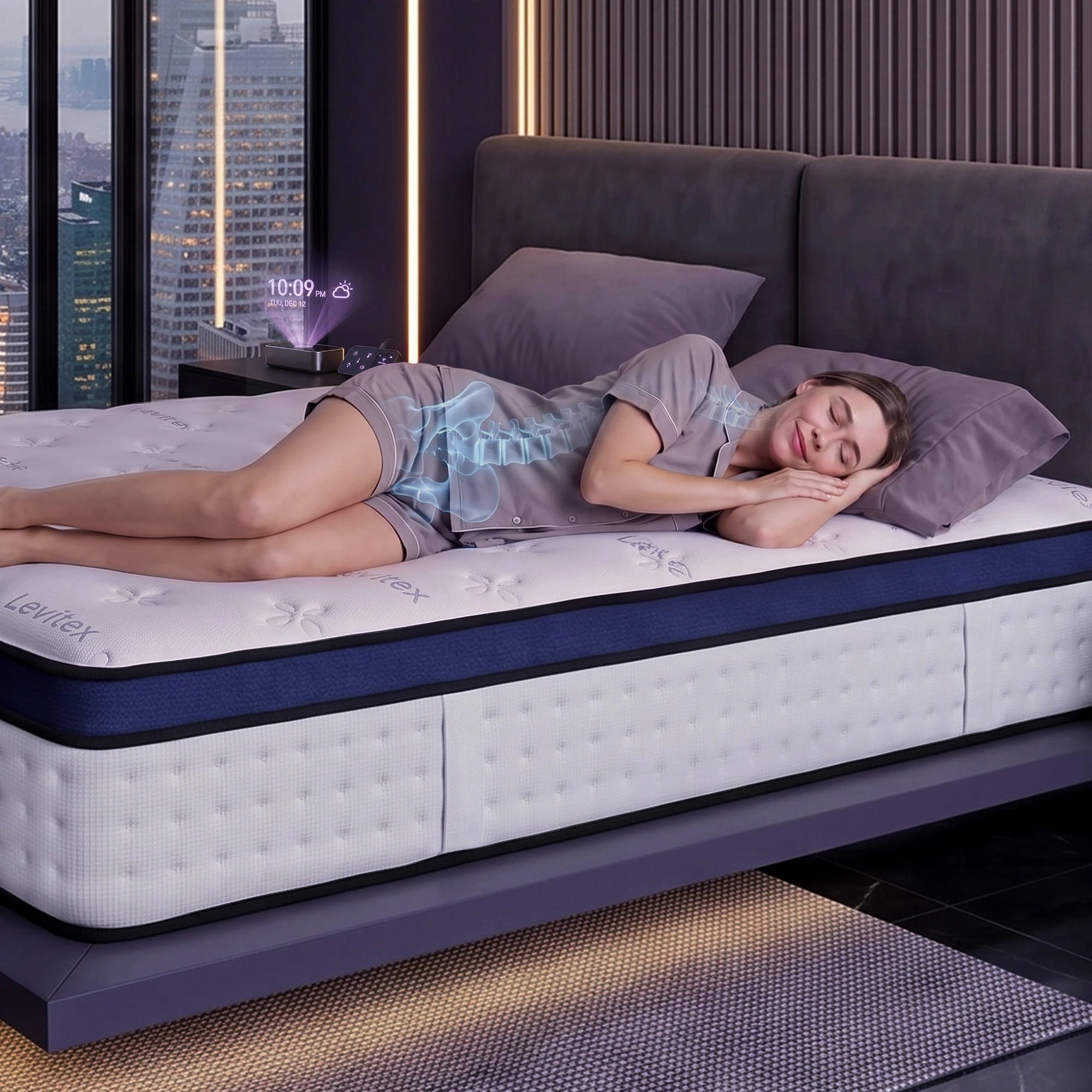 4 Levitex Mattress 35CM 7-Zone Spring Triple Cooling Dynamic Motion Isolation - Queen Bed - Multi, 4 of 10