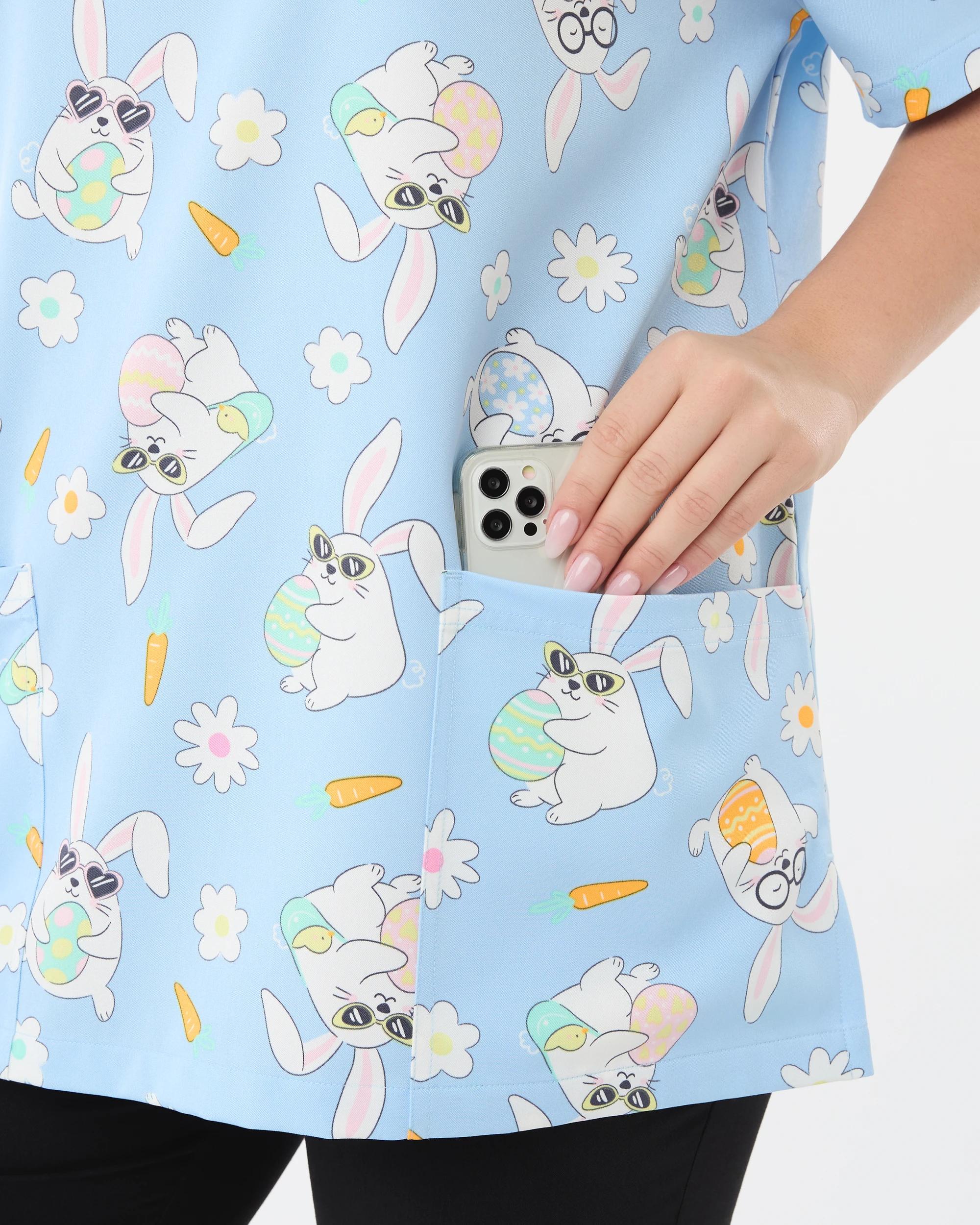 10 Work Short Sleeve Print Scrub Top Blu Easter, 10 of 10