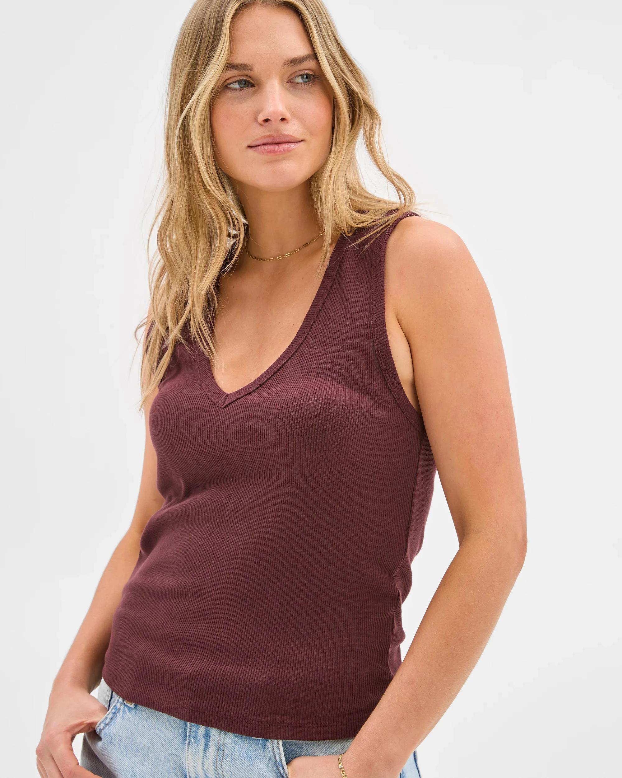 4 Lily Loves V-Neck Rib Tank Top BURGUNDY ROUGE, 4 of 5