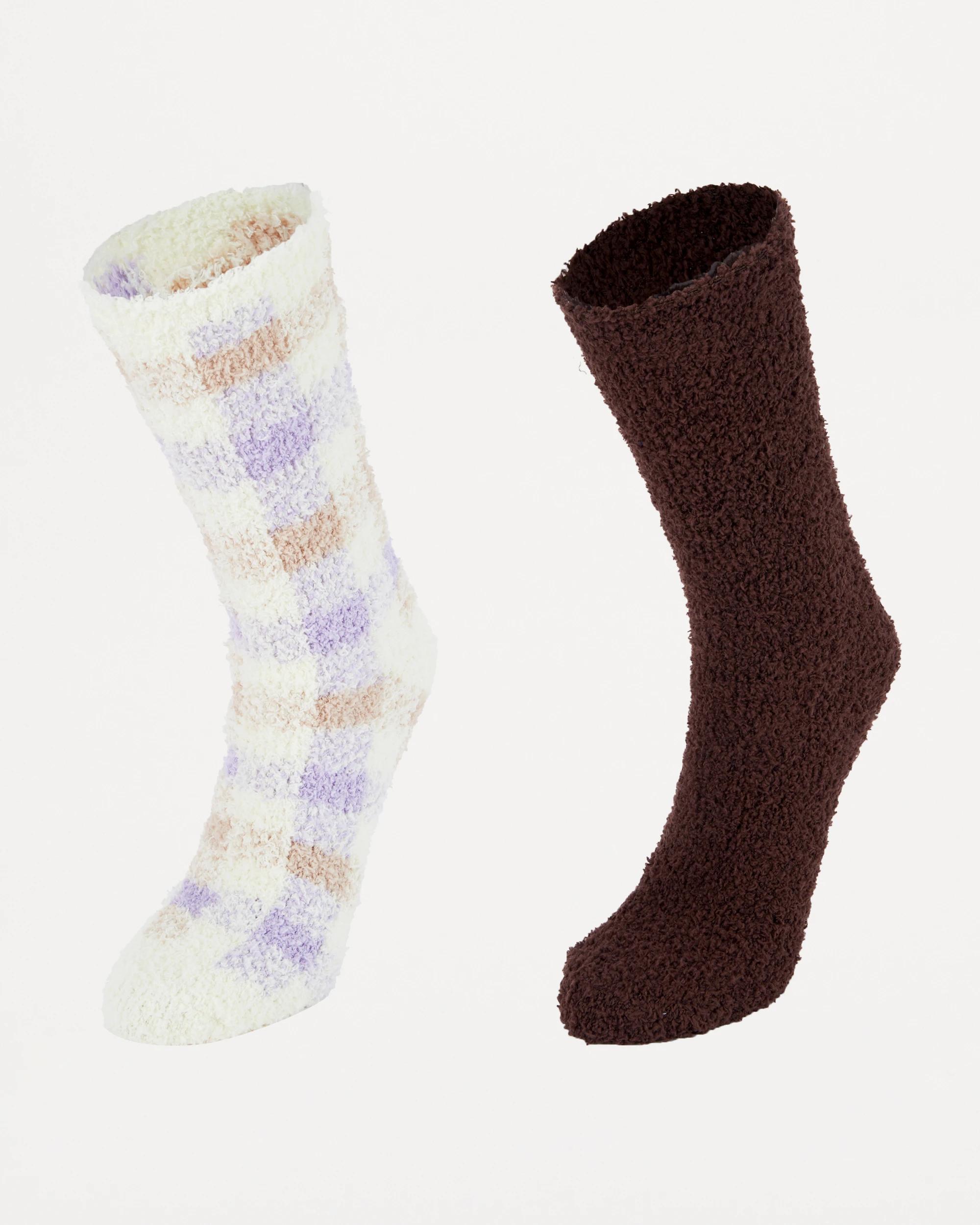 1 2 Pack Plush Home Socks Check, 1 of 3