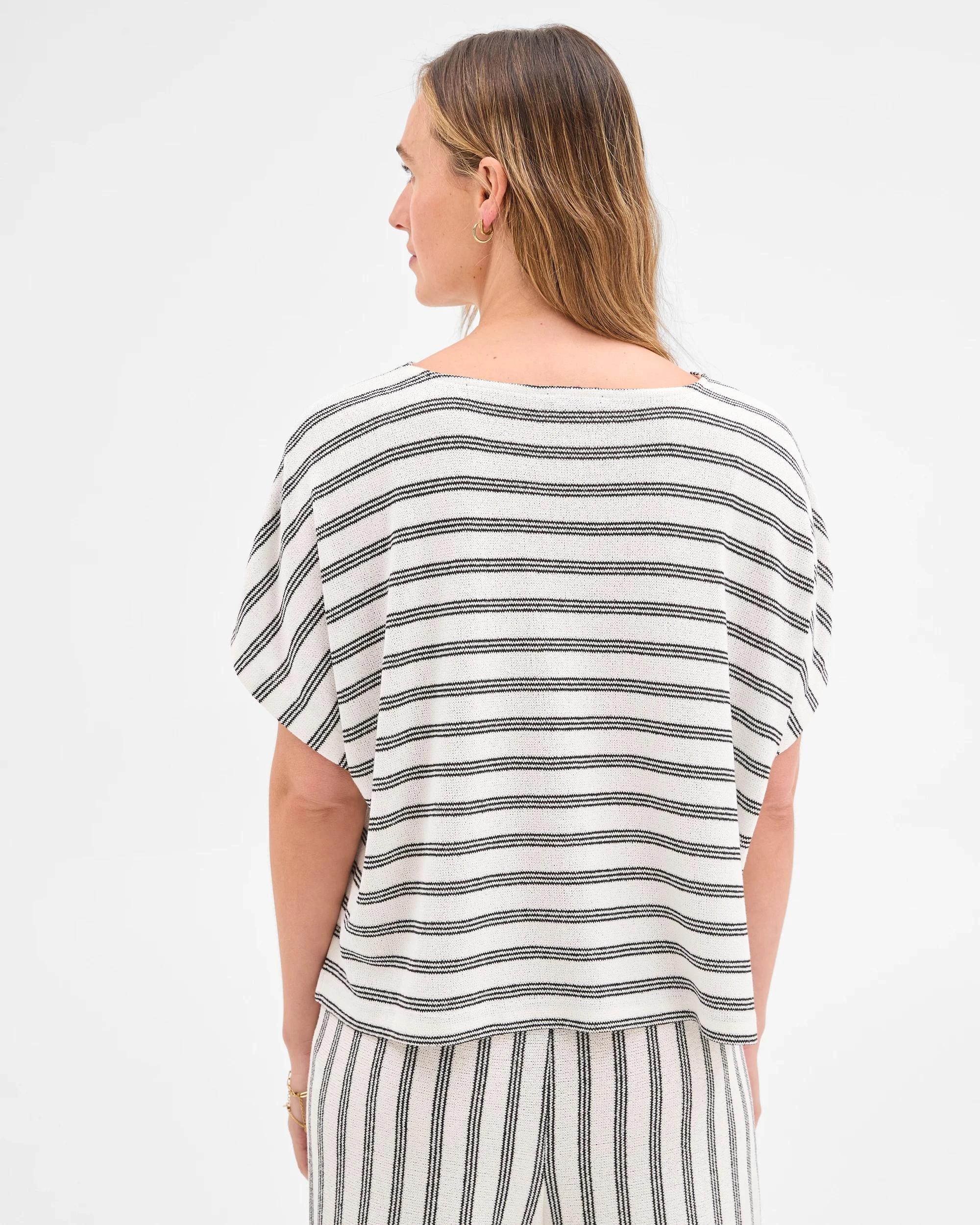 6 Target Woman Short Sleeve Textured Top CREAM/BLACK STRIPE, 6 of 6