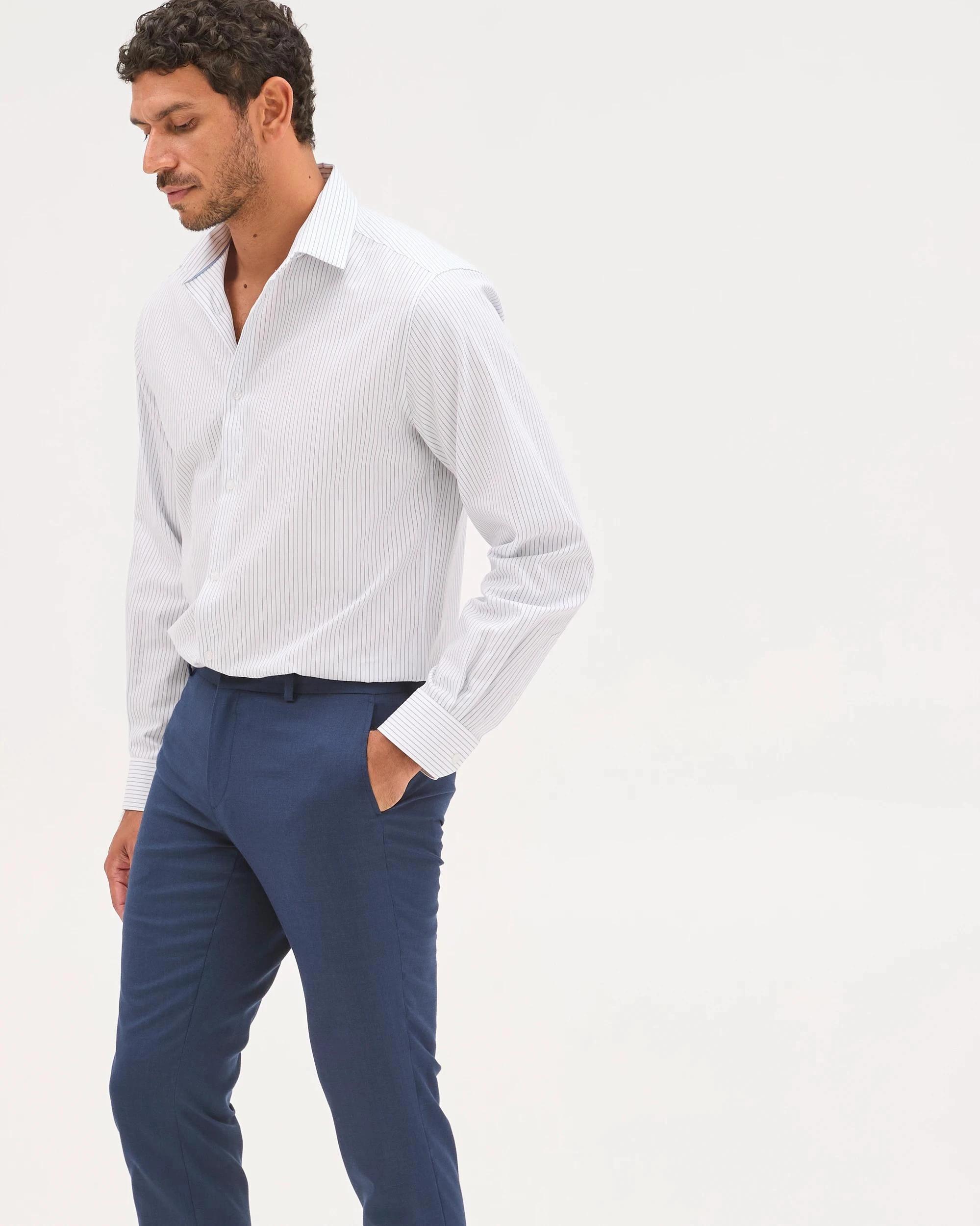 2 Preview Australian Cotton Sharp Pinstripe Business Shirt CHAMBRAY, 2 of 7