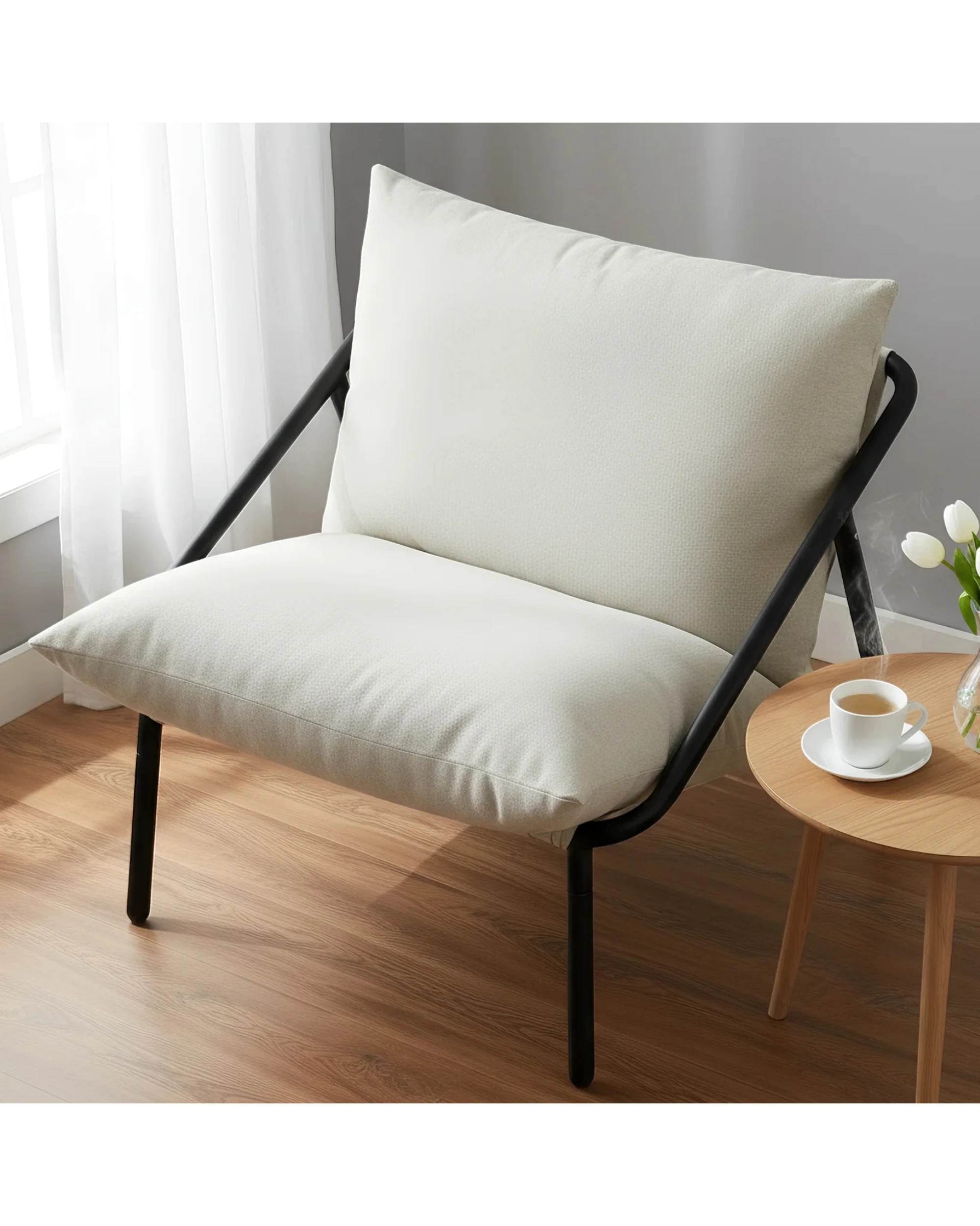 3 Advwin Accent Chair Chenille Lounge Sling Chair with w/ Upholstered Cushions Modern Reading Chair w/ Metal Frame, 3 of 8