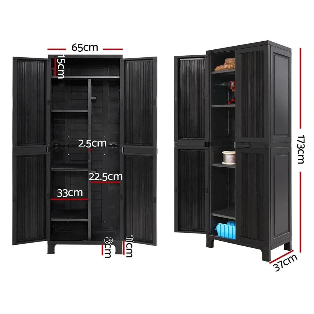 4 Gardeon Outdoor Storage Cabinet Box 173cm
 - Black, 4 of 8
