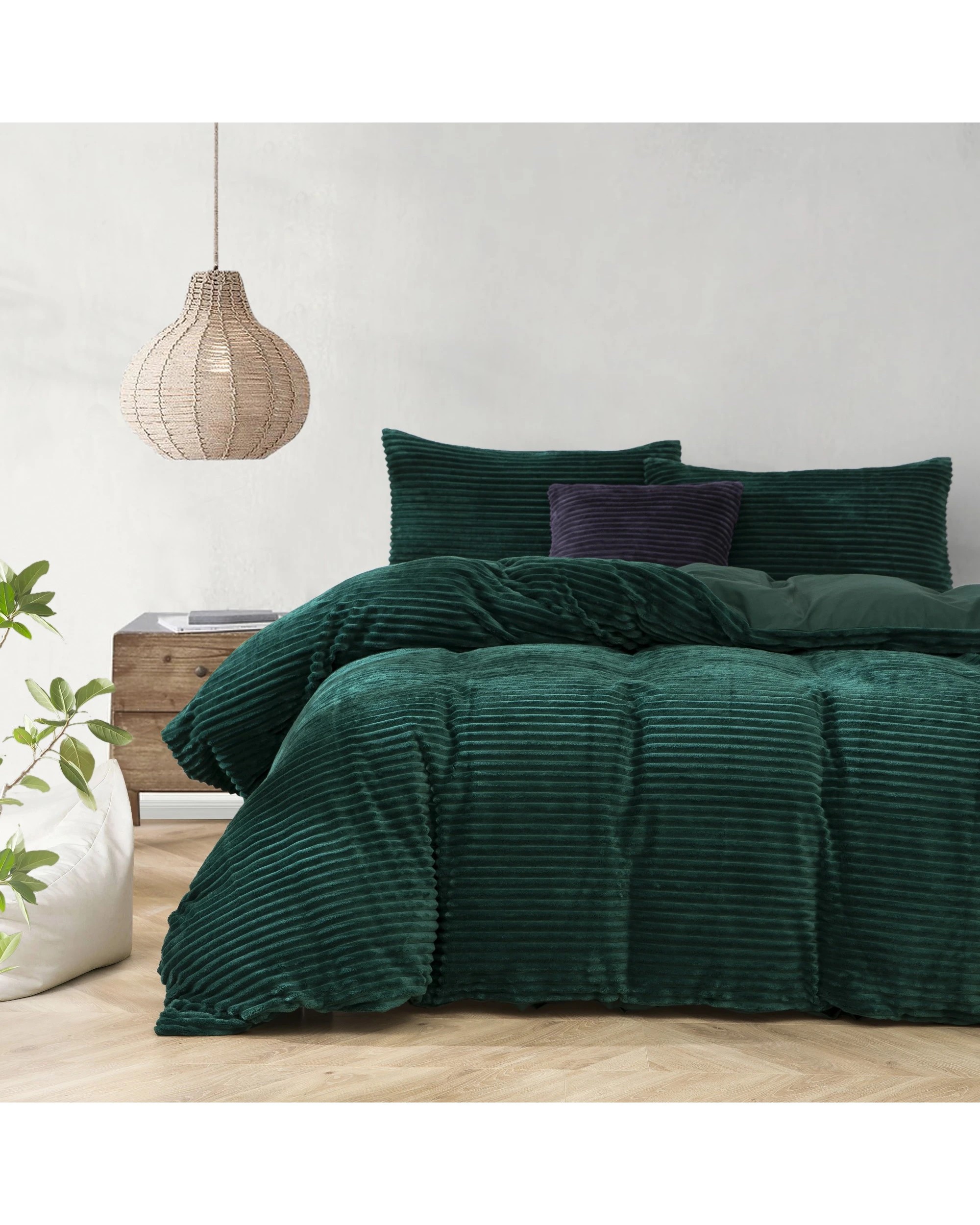 1 Dreamaker Signature Embossed Corduroy Fleece Quilt Cover Set - King Single Bed - Emerald, 1 of 8