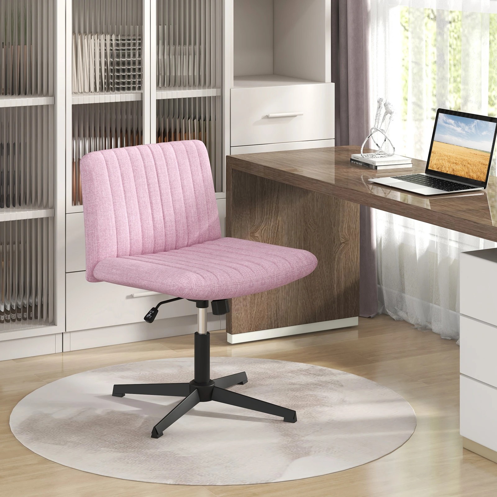 2 Costway Reclining Leisure Chair Swivel Desk Chair w/Cushion Computer Lounge Chair - Pink, 2 of 4