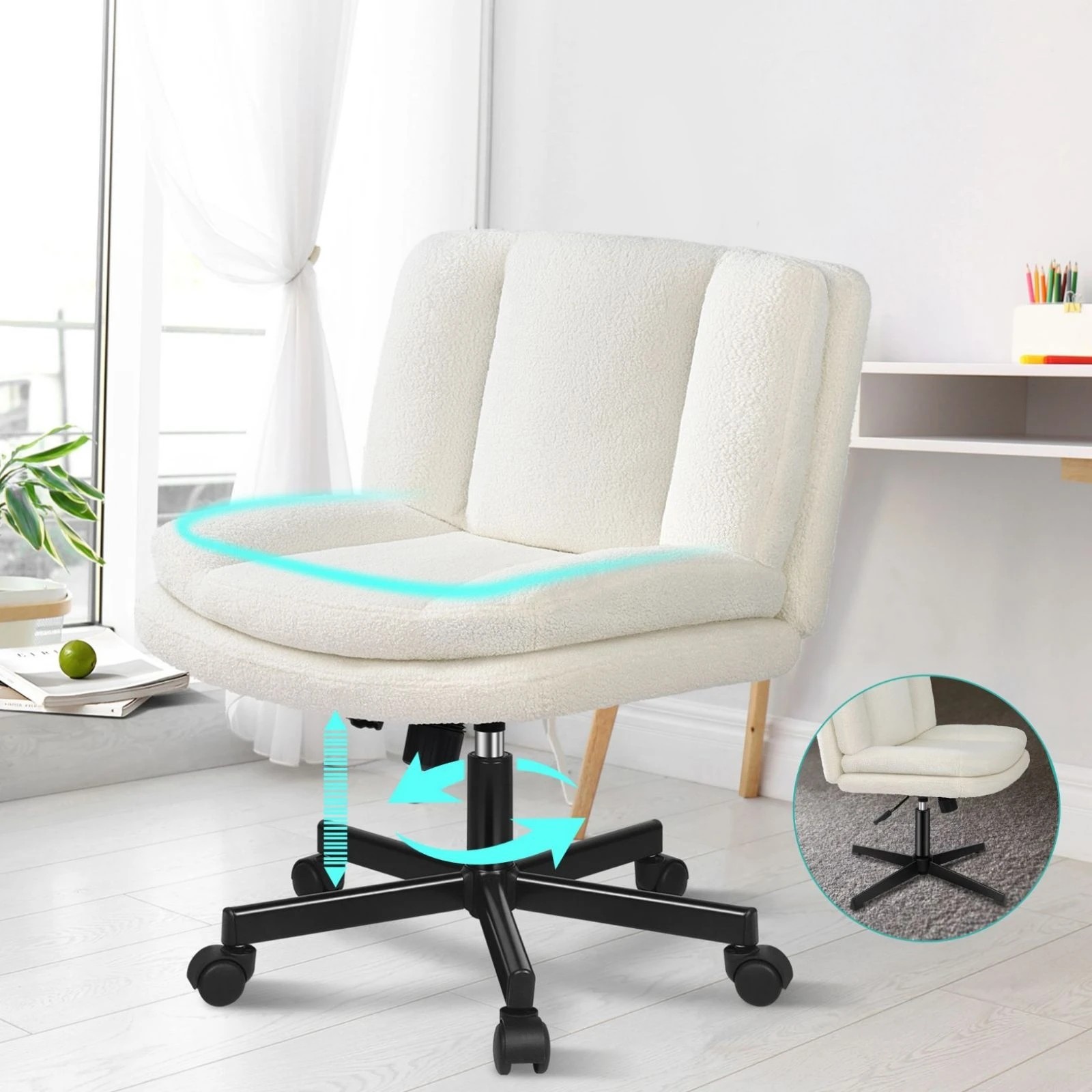 3 Alfordson Armless Office Desk Chair Mid Back Wide Seat w/ Wheels Boucle - White, 3 of 10