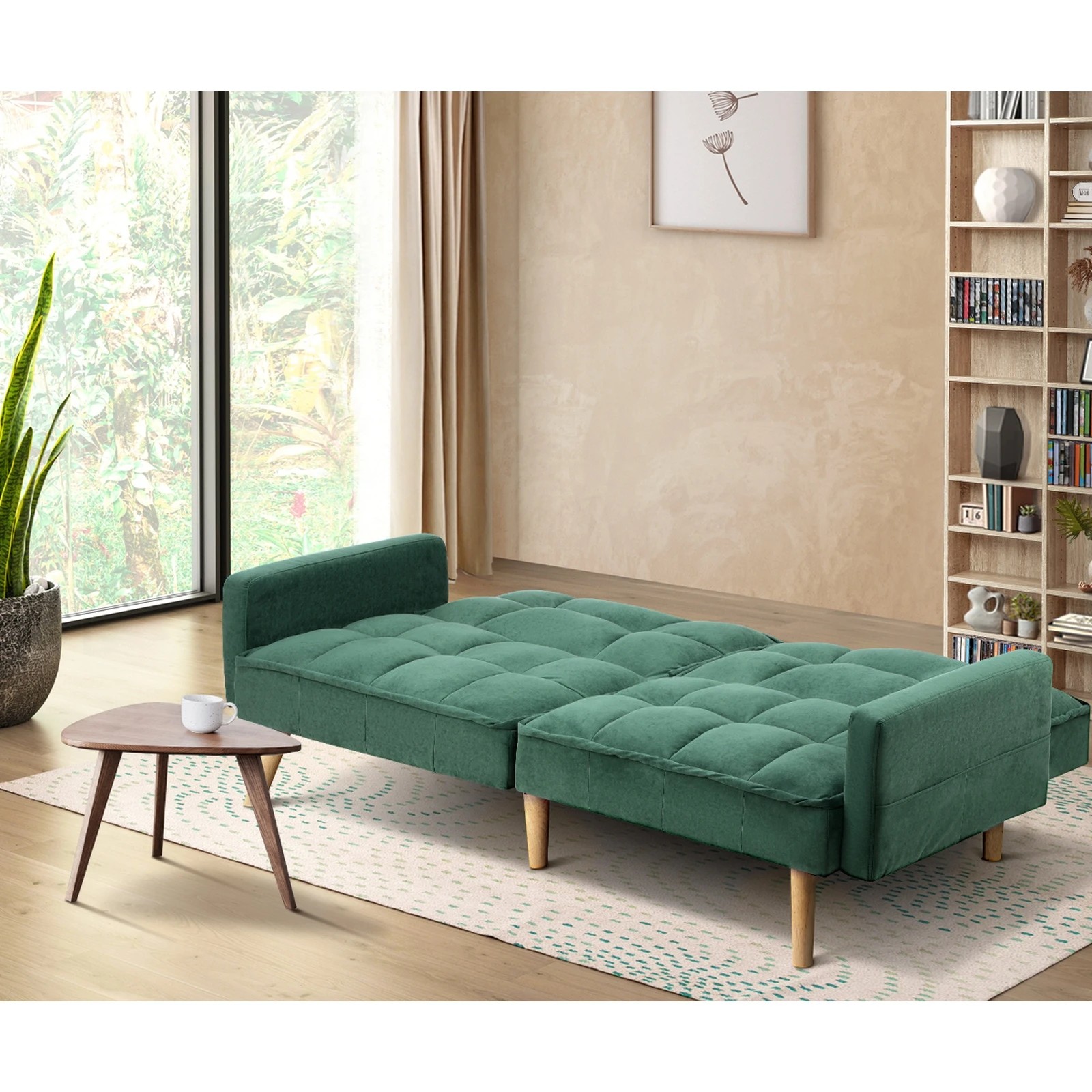 3 Oikiture Sofa Bed Futon Convertible Velvet Lounge Couch 3-seater Recliner
 - Green, 3 of 10