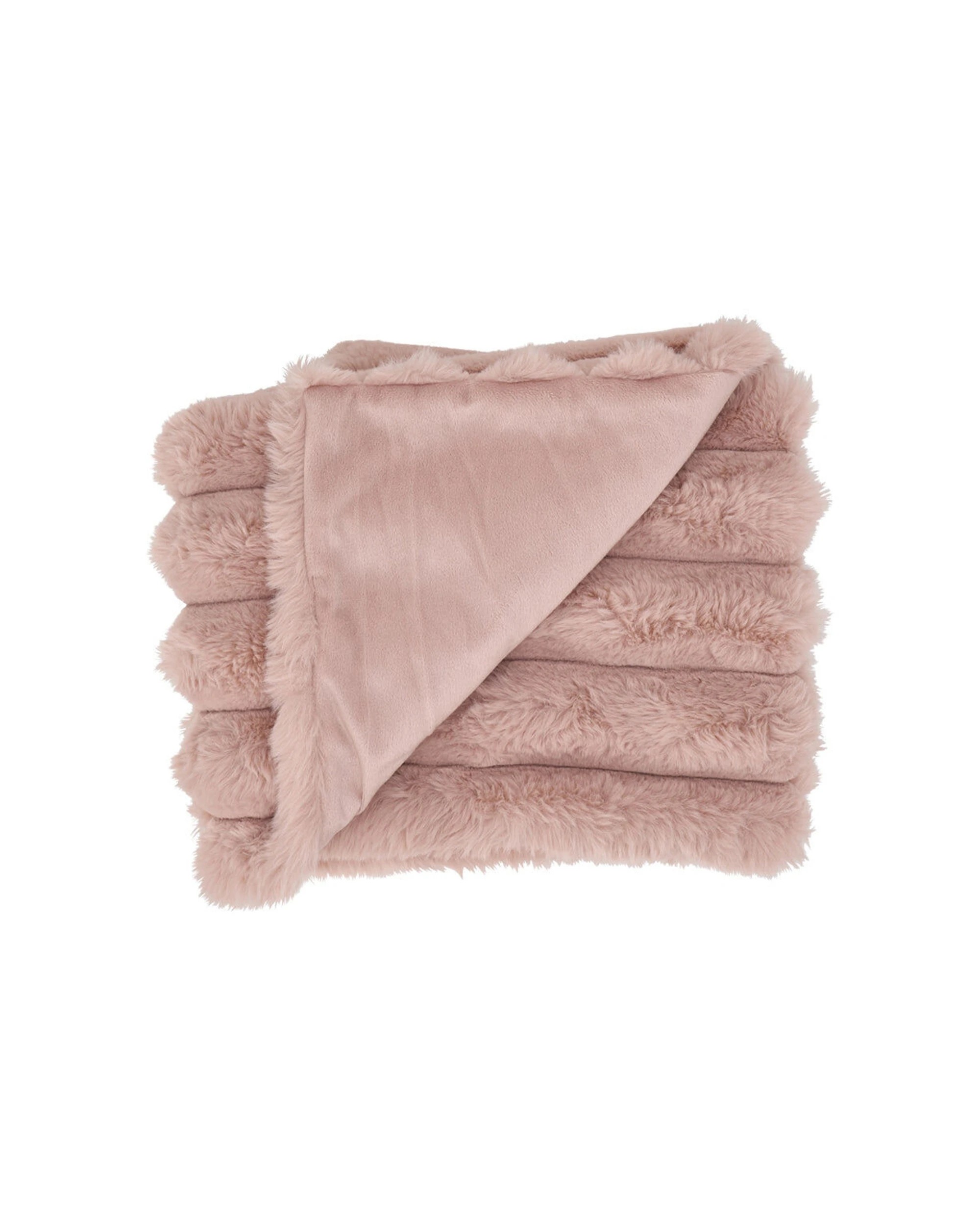 1 Annabel Trends Baby Blanket Throw Ribbed Faux Fur Soft Plush Throw 100x80cm Dusty - Pink, 1 of 3