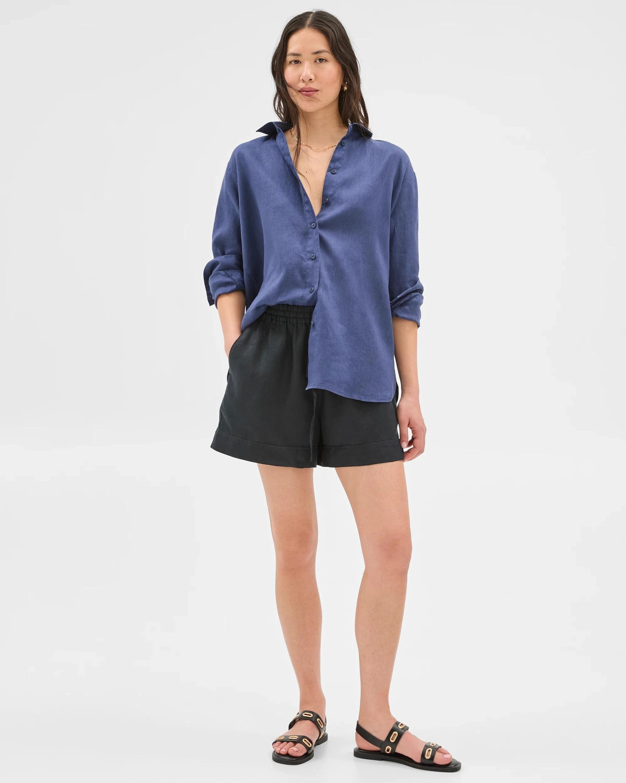 2 Target Woman European Linen Long Sleeve Shirt BLUE INDIGO, 2 of 8