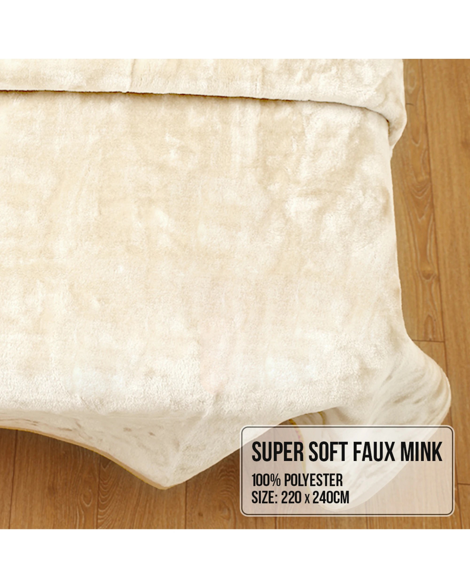 4 Laura Hill 800-gsm Mink Blanket Double-sided Soft Plush Bed Faux Throw Rug Beige
 - Queen Bed, 4 of 7