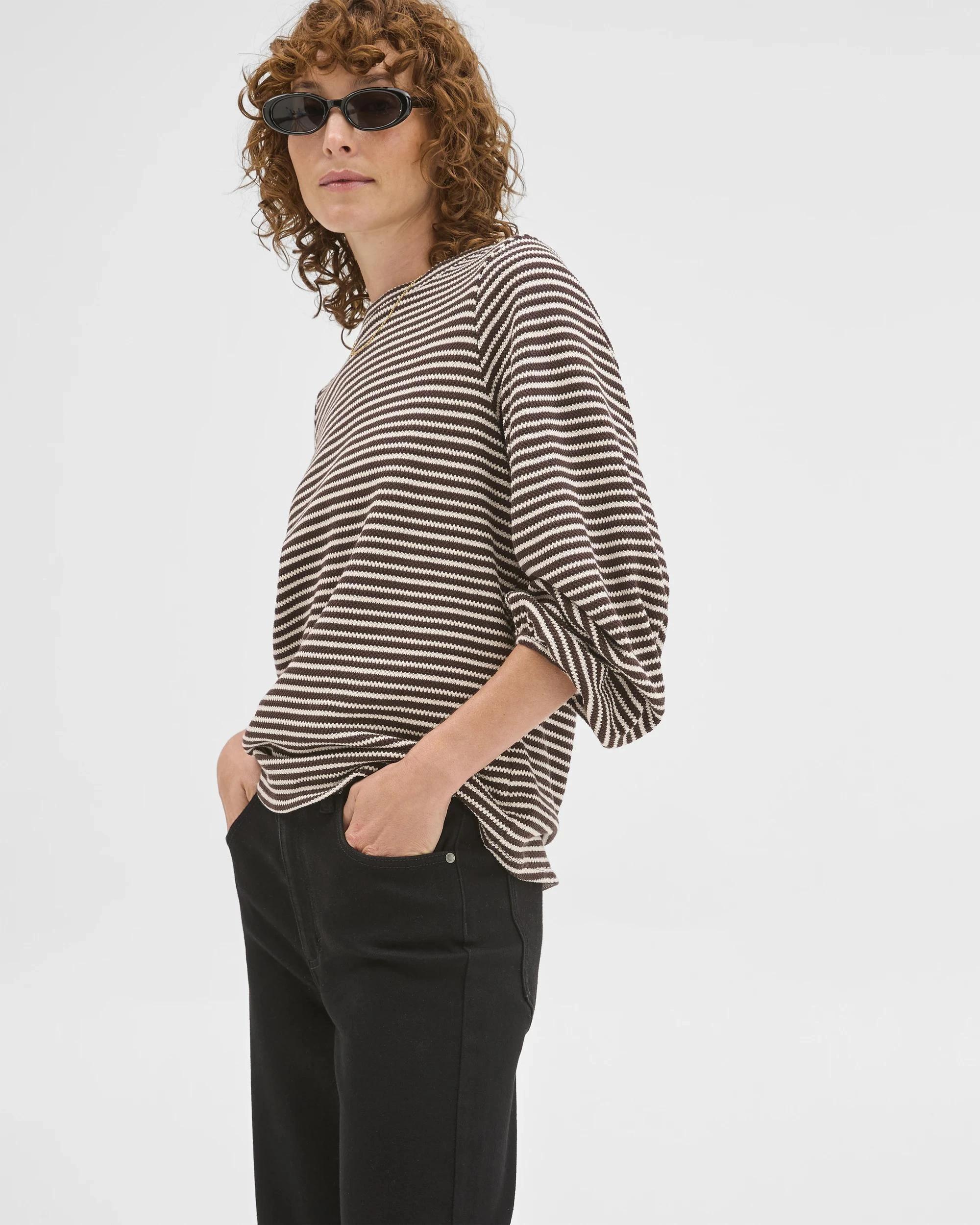 4 Target Woman Australian Cotton Long Sleeve Textured Top BRUNETTE/CLOUD DANCER STRIPE, 4 of 6