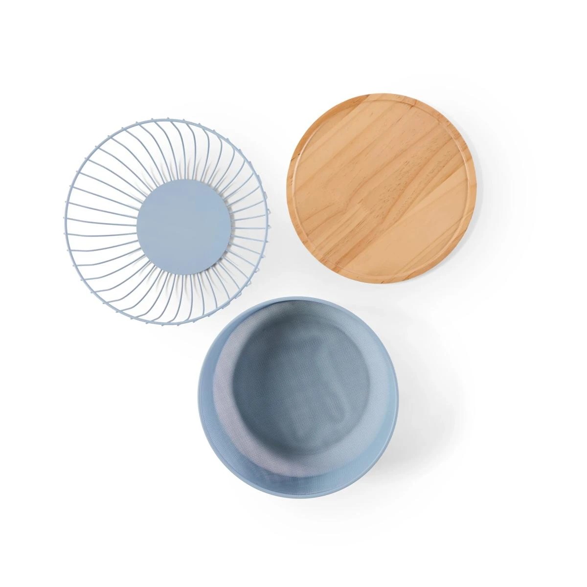 7 3 Piece Metal and Wood Fruit Bowl Set, 7 of 9