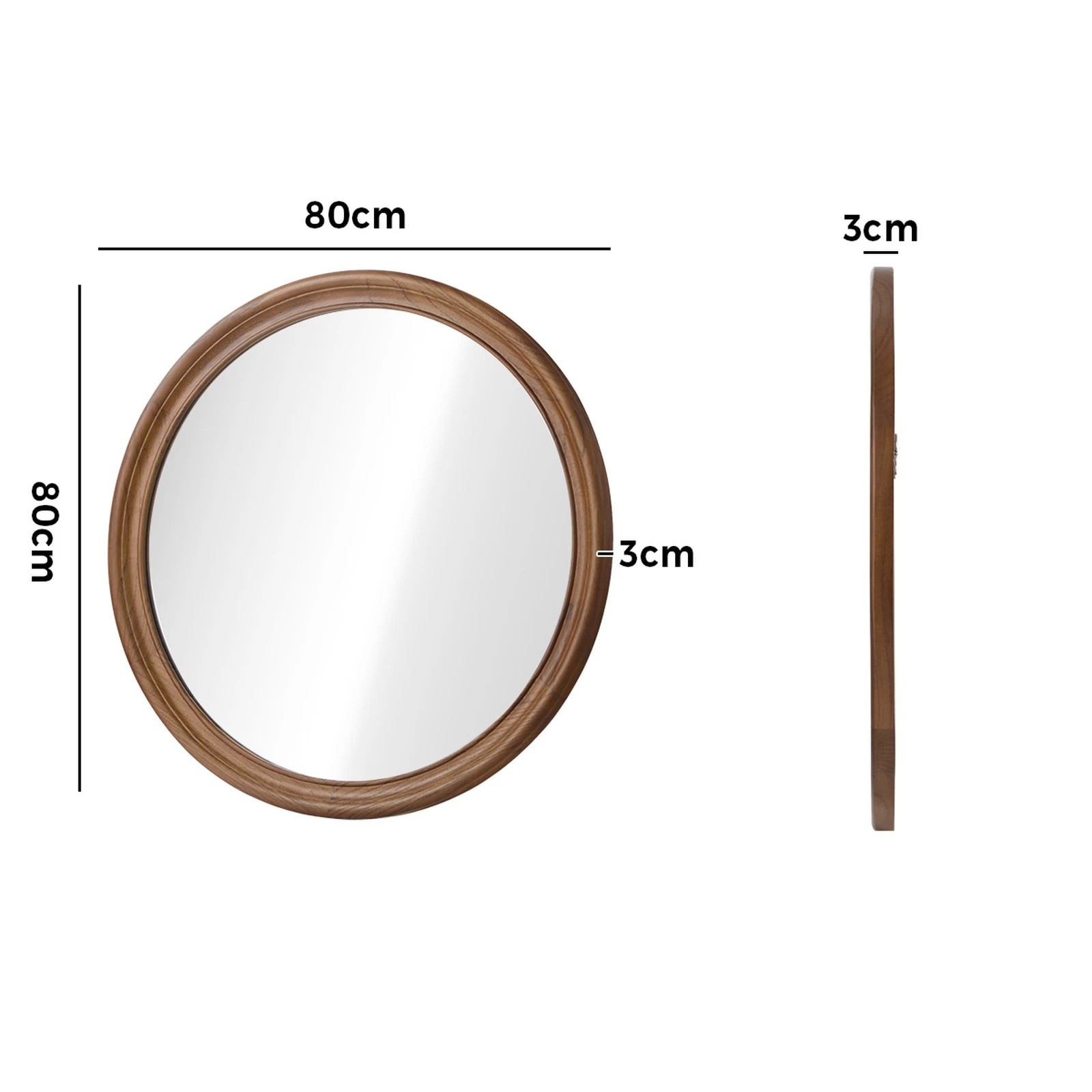 2 Oikiture Round Wall Mirror 80cm Wooden Frame Decor - Brown, 2 of 9