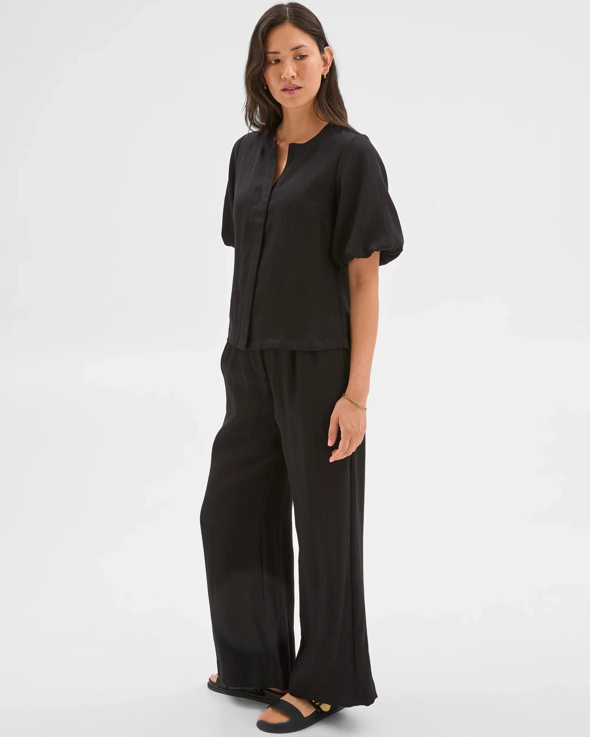 3 Puff Sleeve Blouse - Preview BLACK, 3 of 6