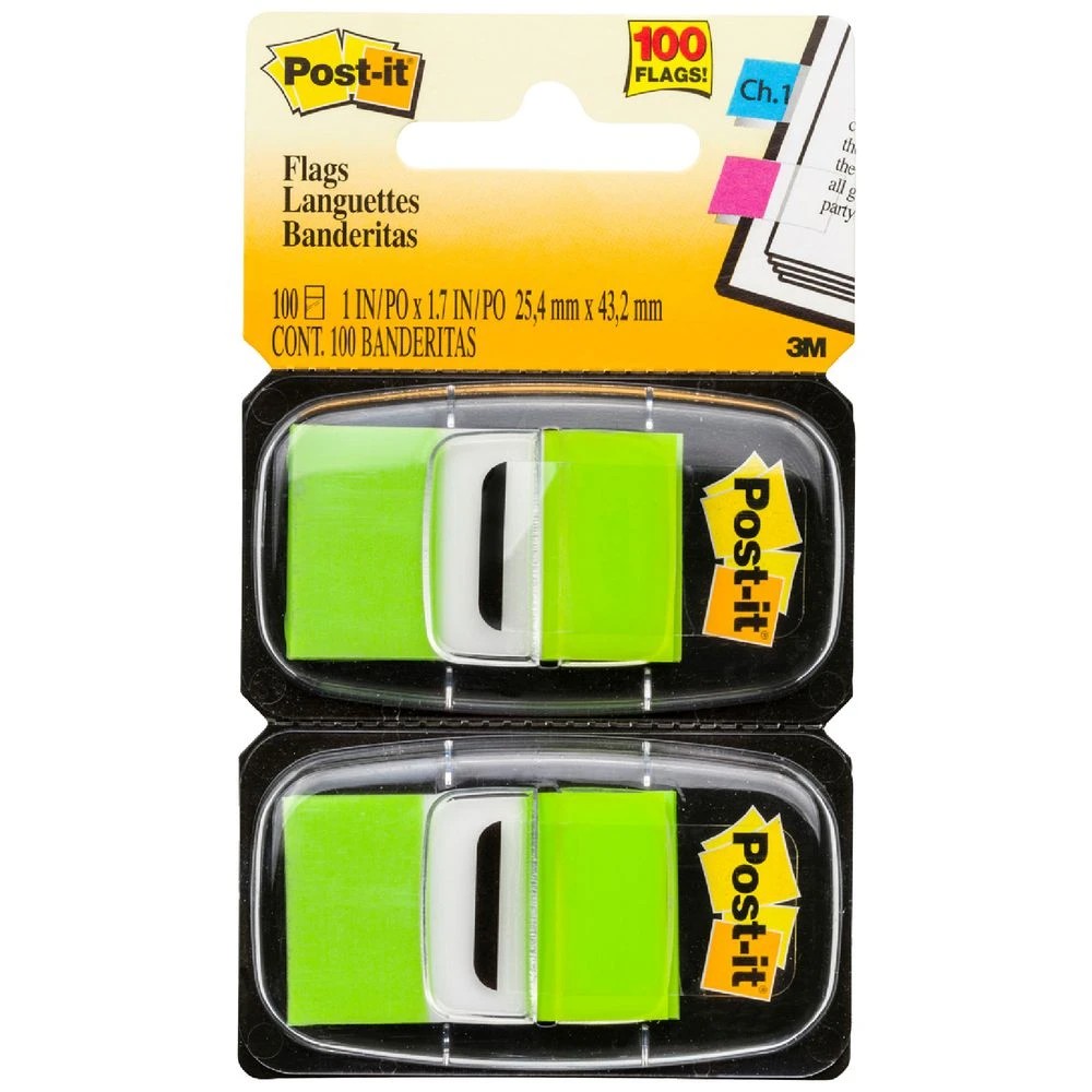 1 Post-it Flags 25x43mm Bright Green 2 Pack, 1 of 2