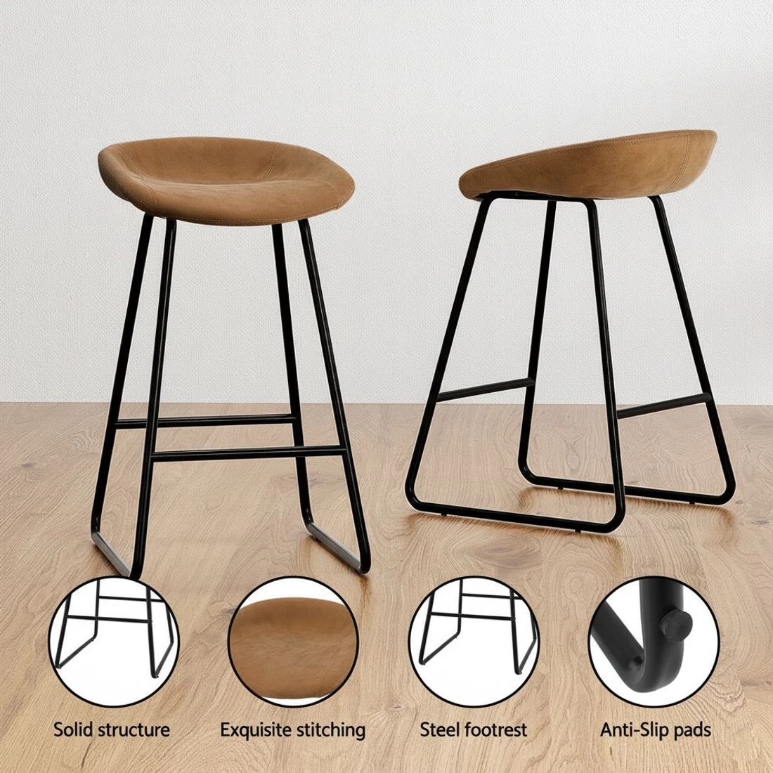 4 Artiss 4x Bar Stools Kitchen Dining Chairs Counter Stool PU Leather Metal - Brown, 4 of 5