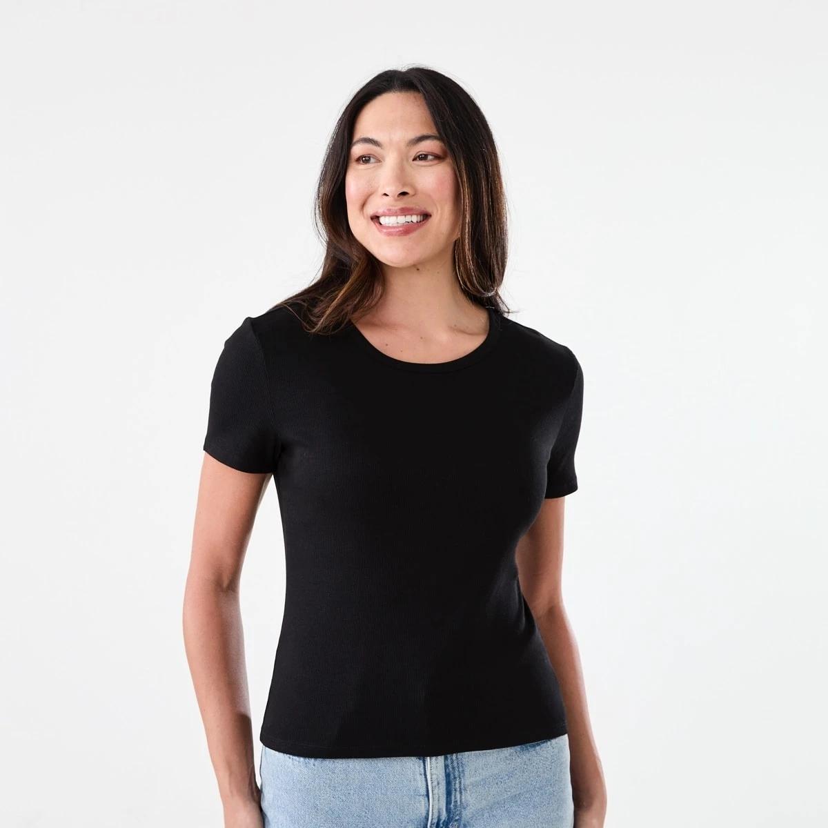 1 Short Sleeve Rib Crew Neck T-shirt BLACK, 1 of 5