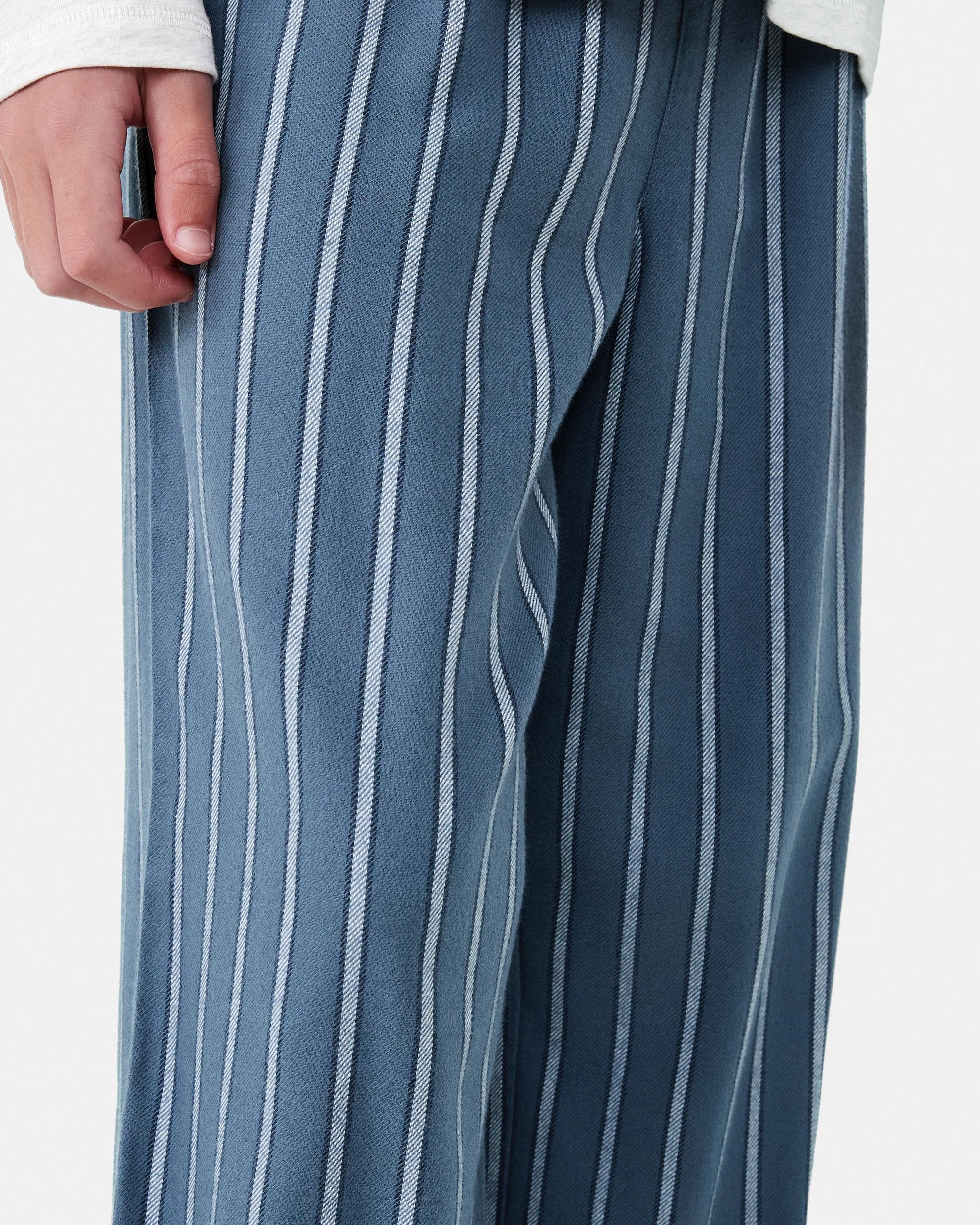 6 Knit Woven Pyjama Set Blu Stripe, 6 of 6