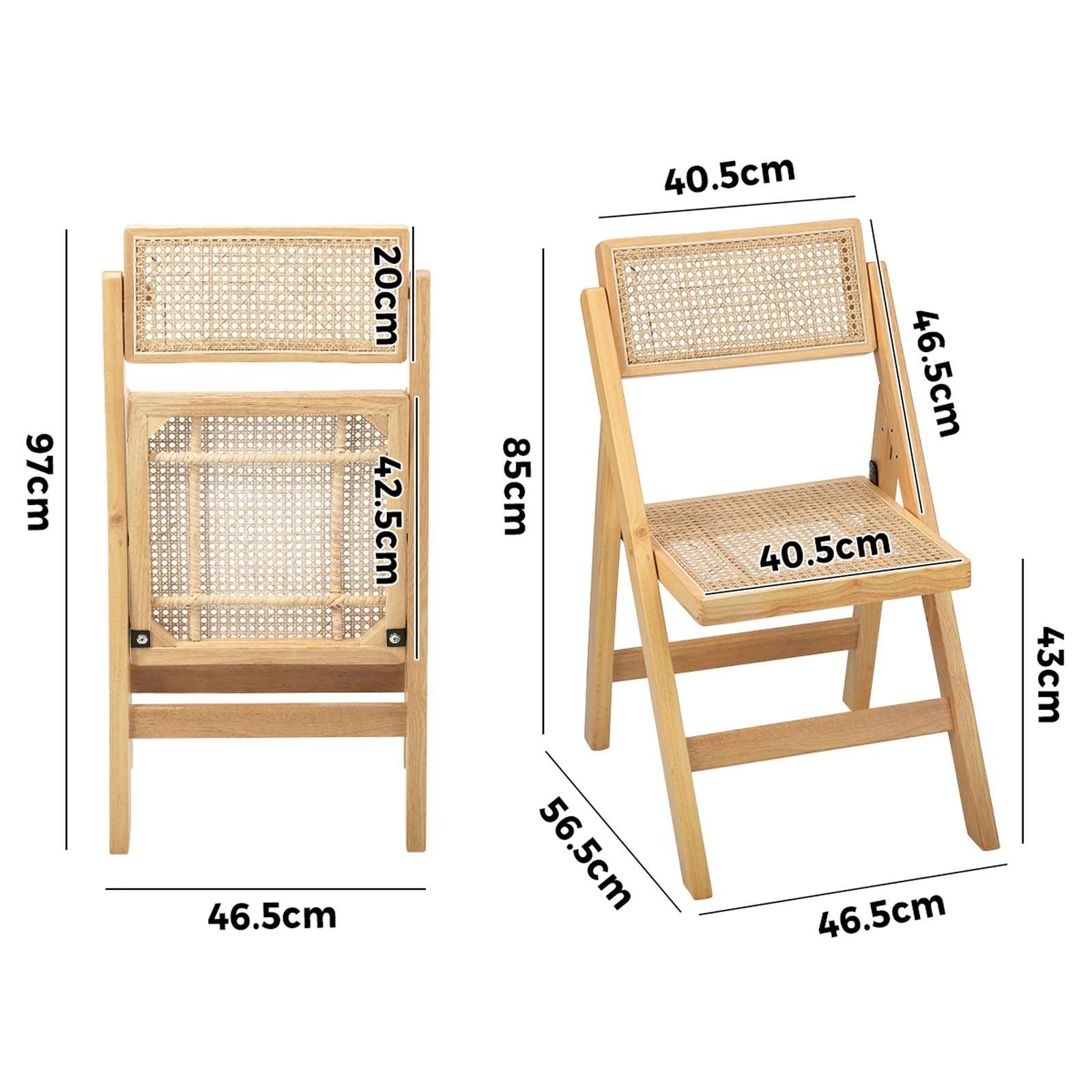 9 Oikiture 2x Dining Chairs Folding Rattan Chair Wooden Accent Chair - Natural, 9 of 9
