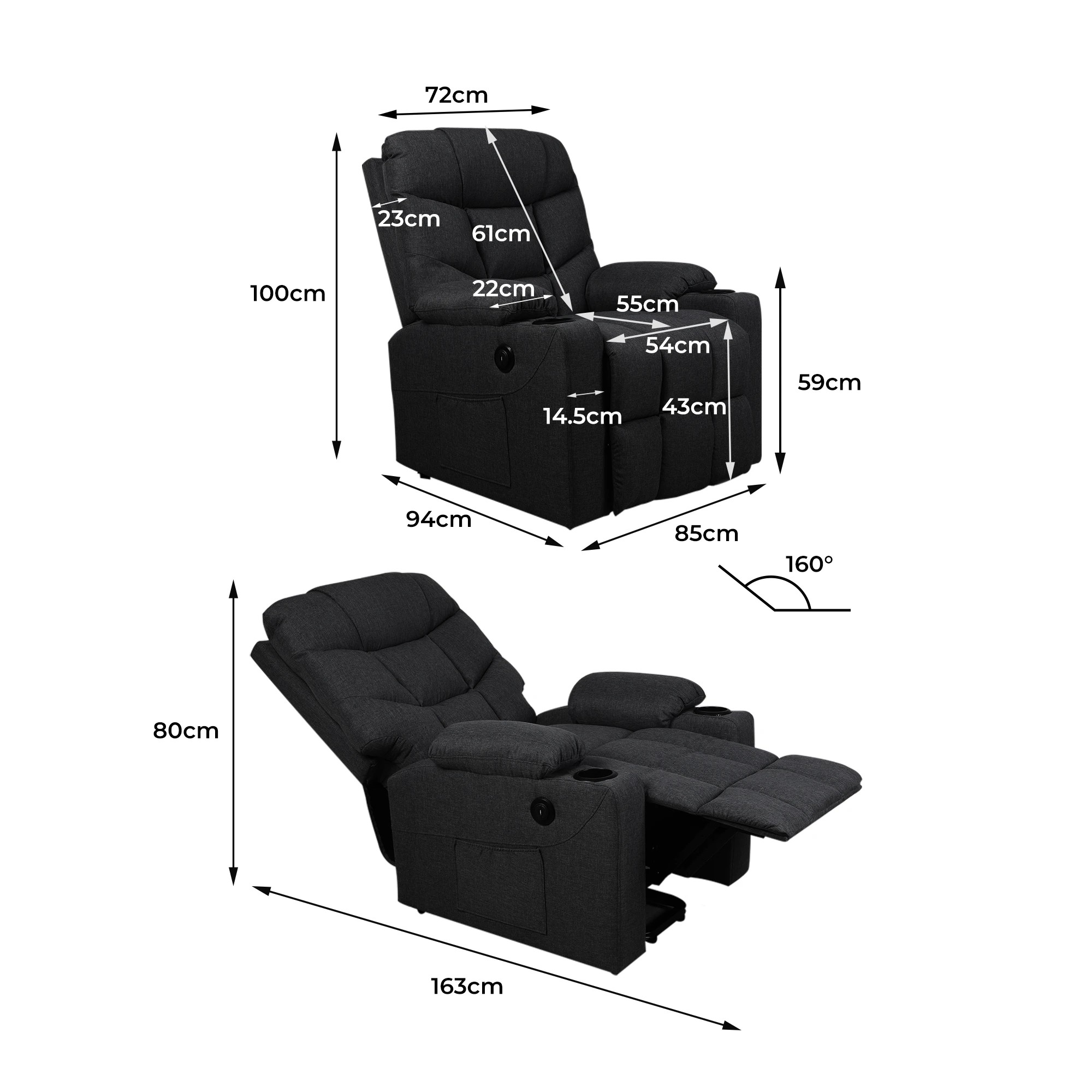 3 Levede Electric Recliner Chair - Black, 3 of 6