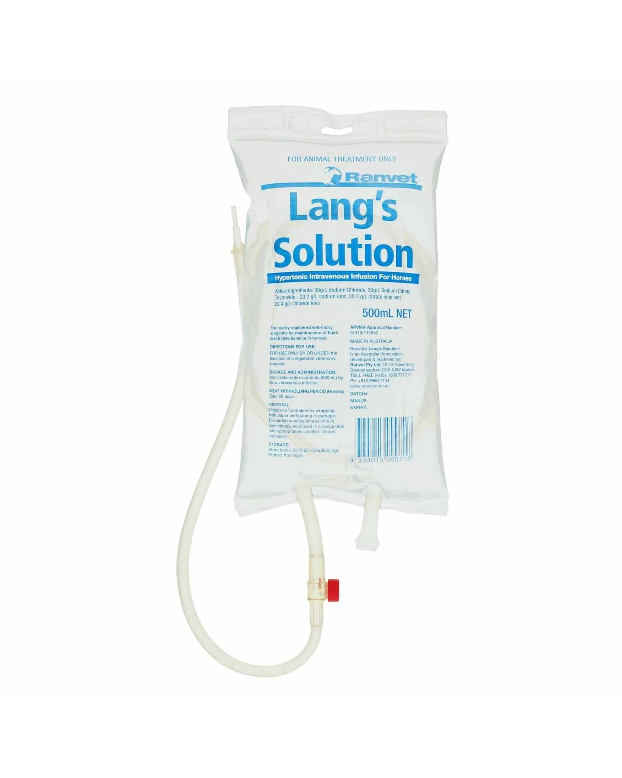 1 Ranvet Langs Horses Alkaline Hypertonic Saline Infusion Solution 500ml, 1 of 1