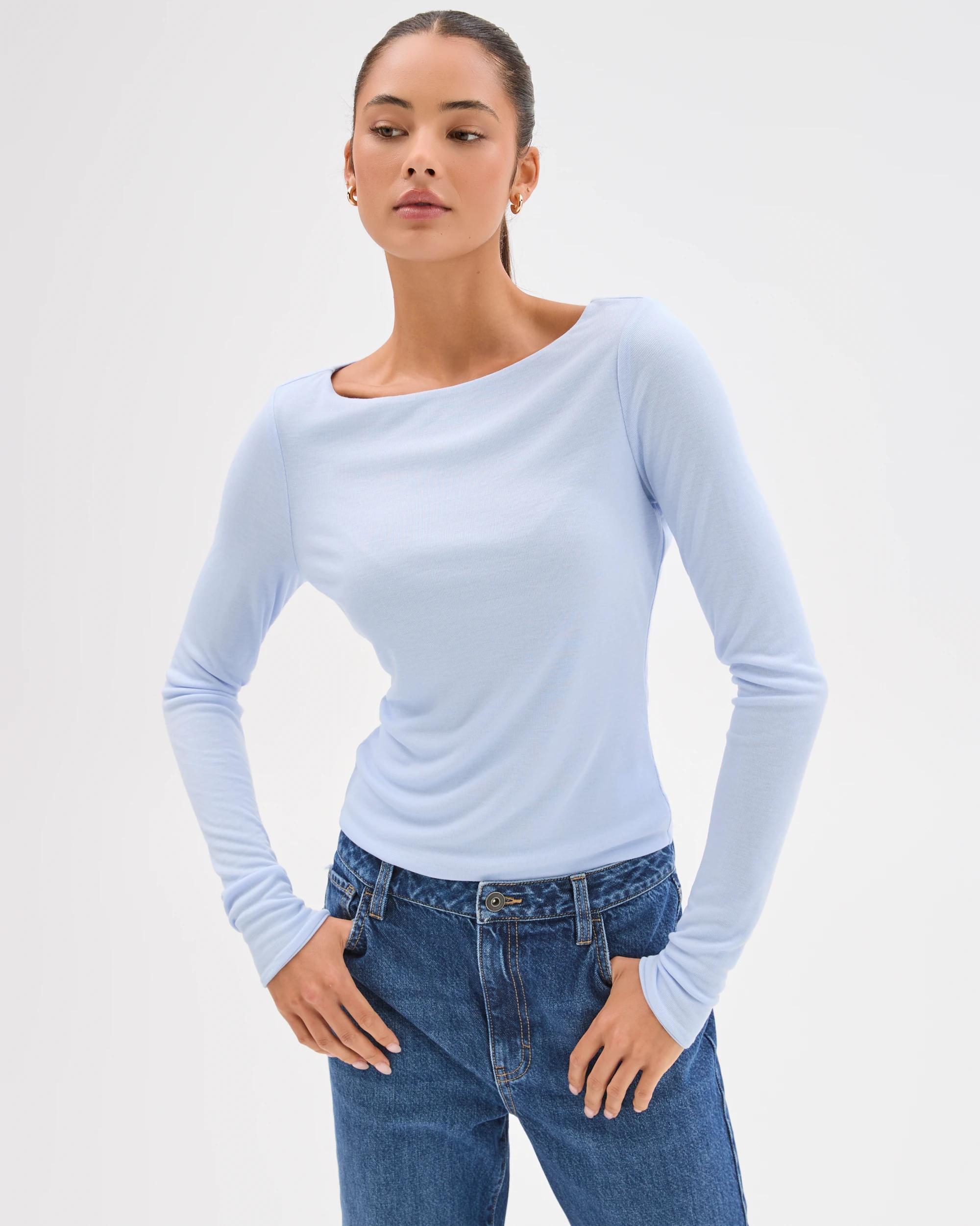 4 Lily Loves Double Layer Boat Neck Long Sleeve Top BABY BLUE, 4 of 7
