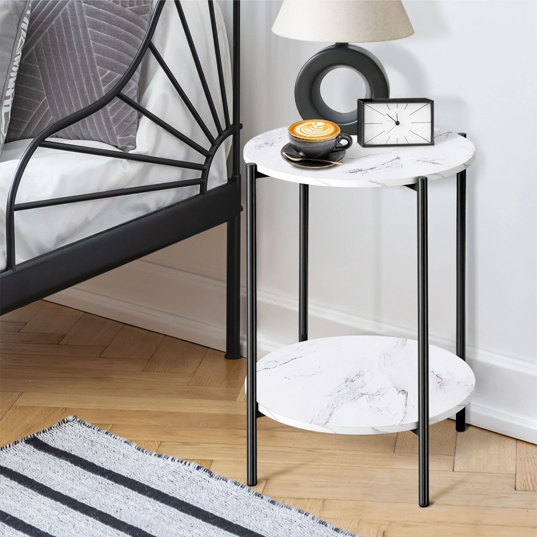3 Oikiture Side End Table Coffee Sofa Bedside Nightstand Marble-like Round
 - Multi, 3 of 10