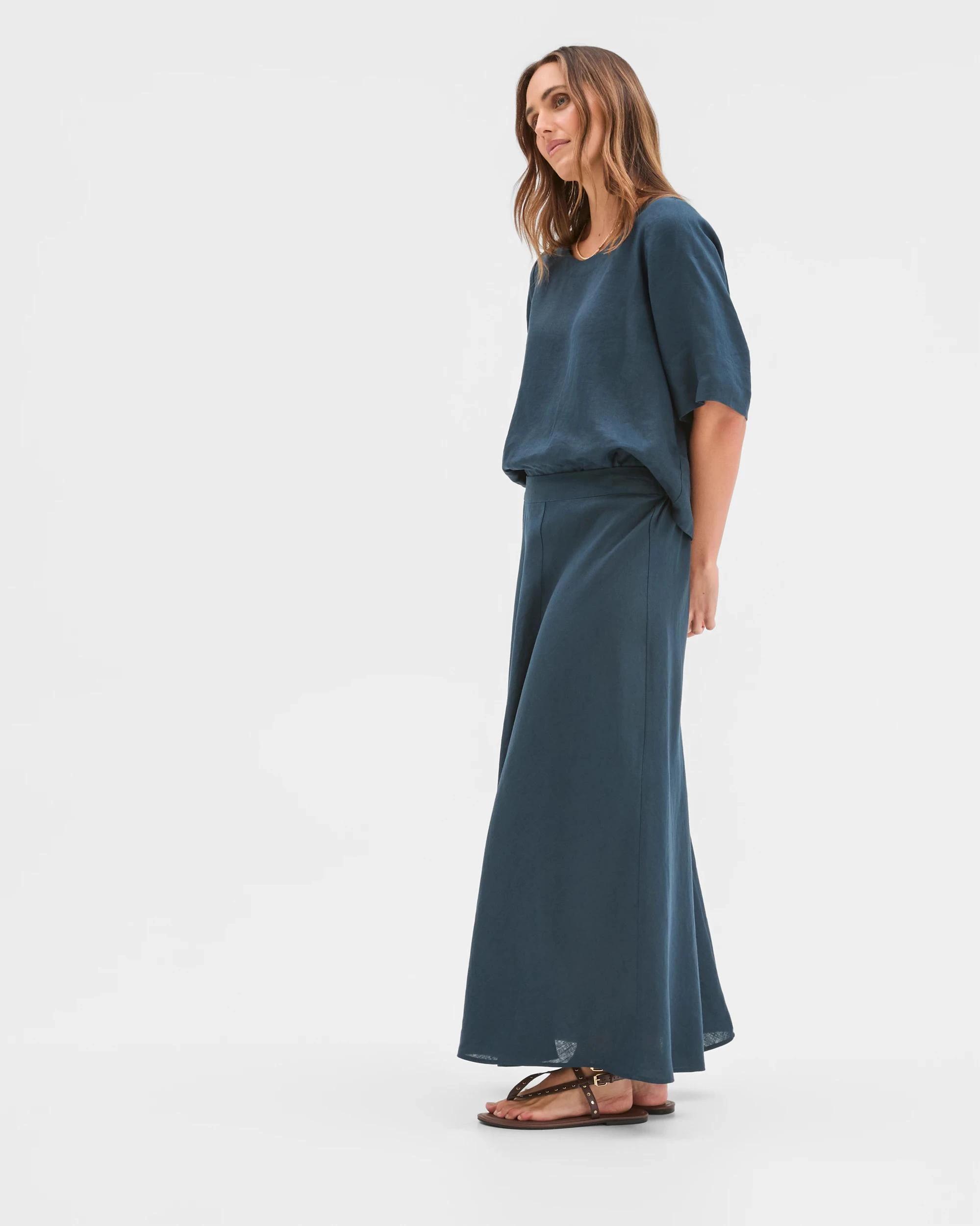 4 Target Woman European Linen Seam Detail Skirt DEEP OCEAN, 4 of 7