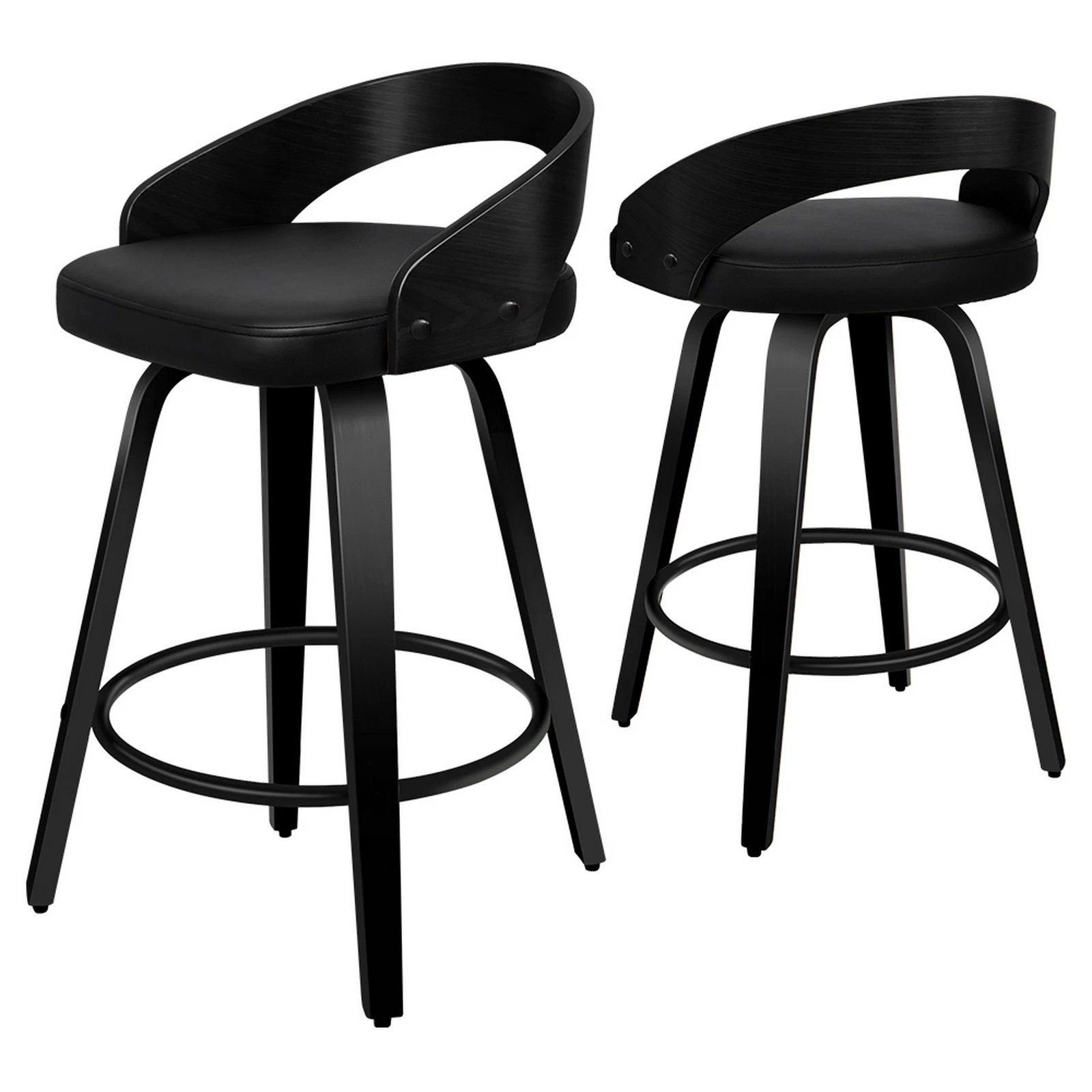 1 Alfordson 2x Swivel Bar Stools Caden Kitchen Wooden Dining Chair - Black, 1 of 10