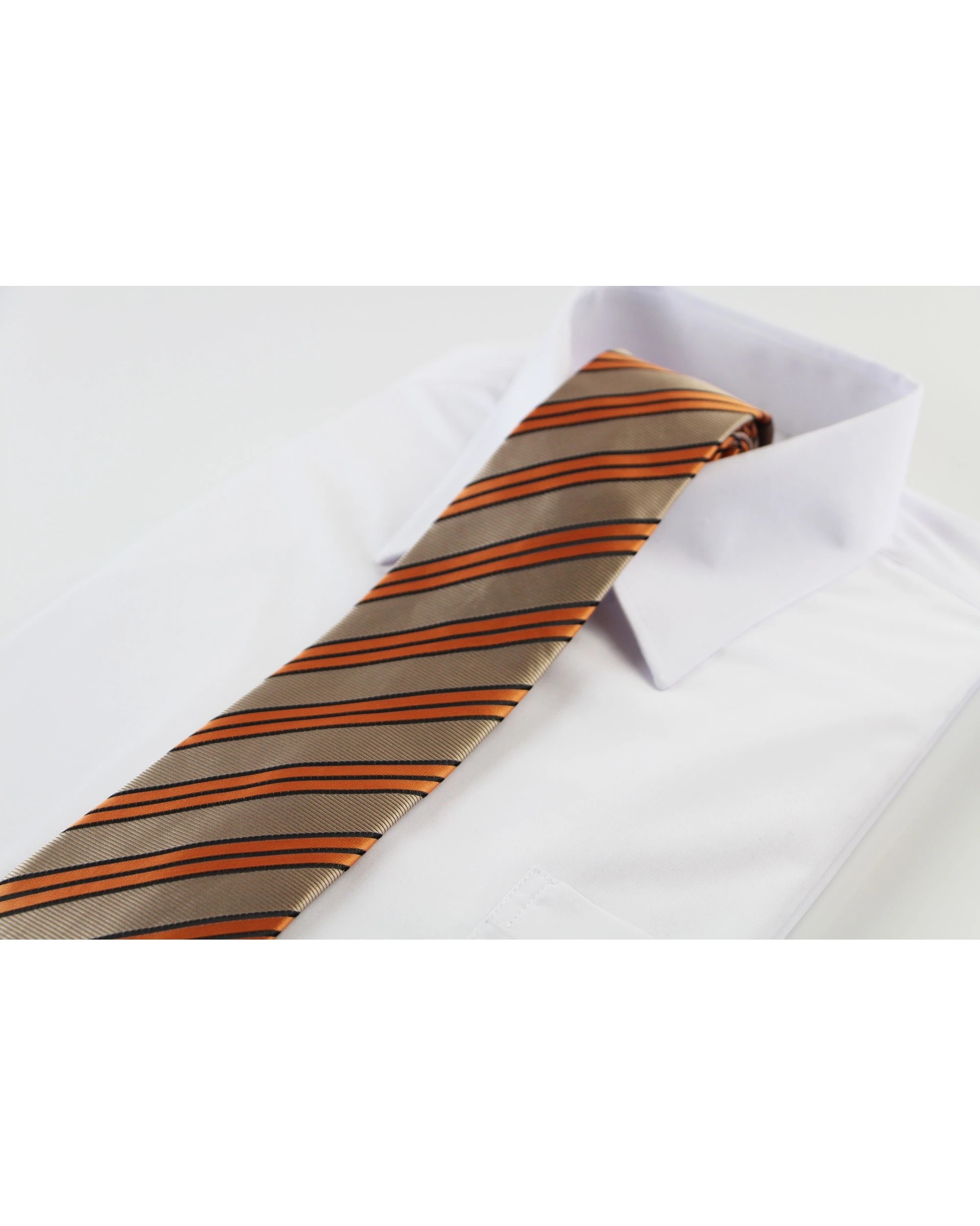 1 Zasel Mens Gold & Orange Striped Patterned 8cm Neck Tie, 1 of 2