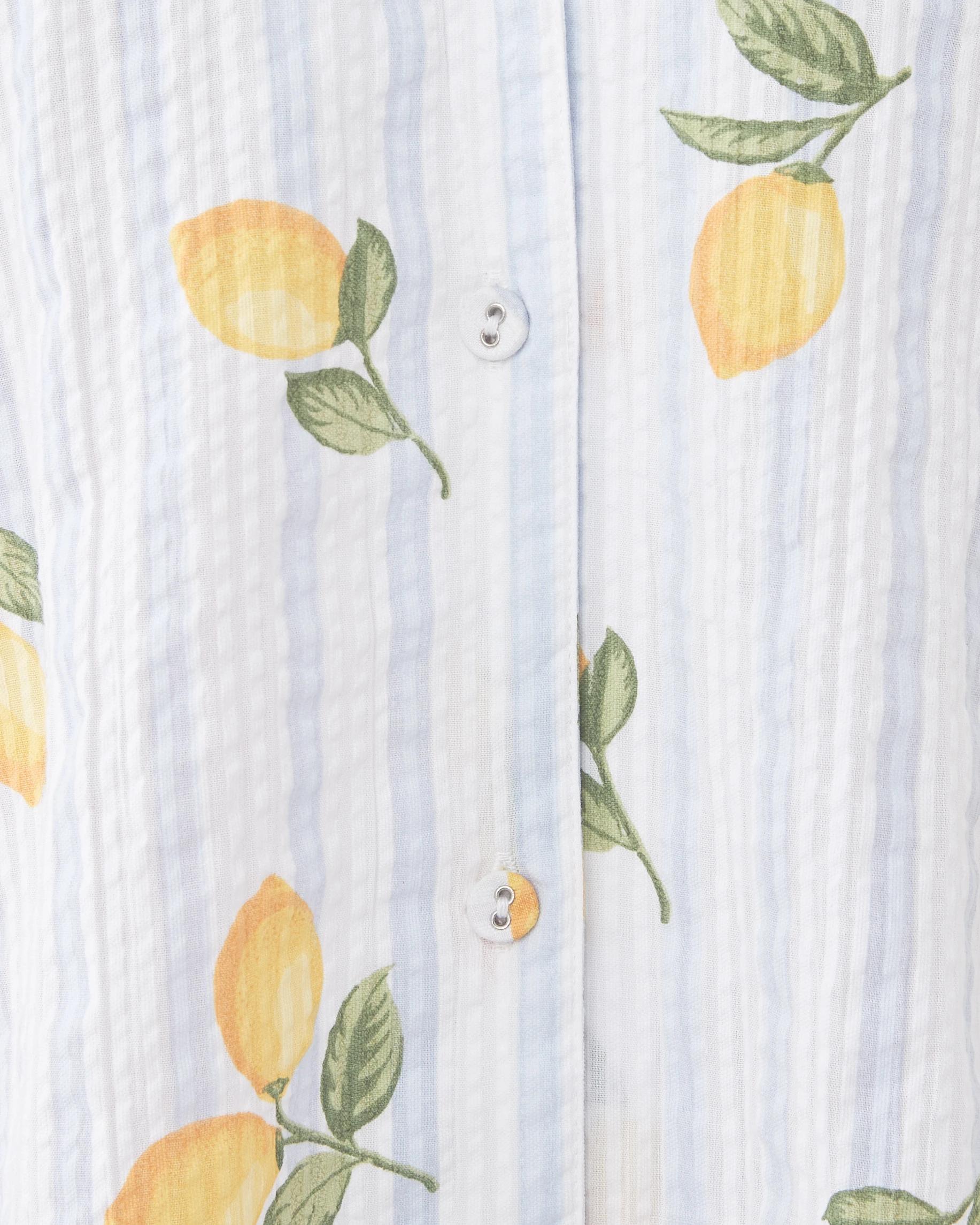 6 Cotton Seersucker Short Sleeve and Shorts Pyjama Set Lemon Strp, 6 of 8